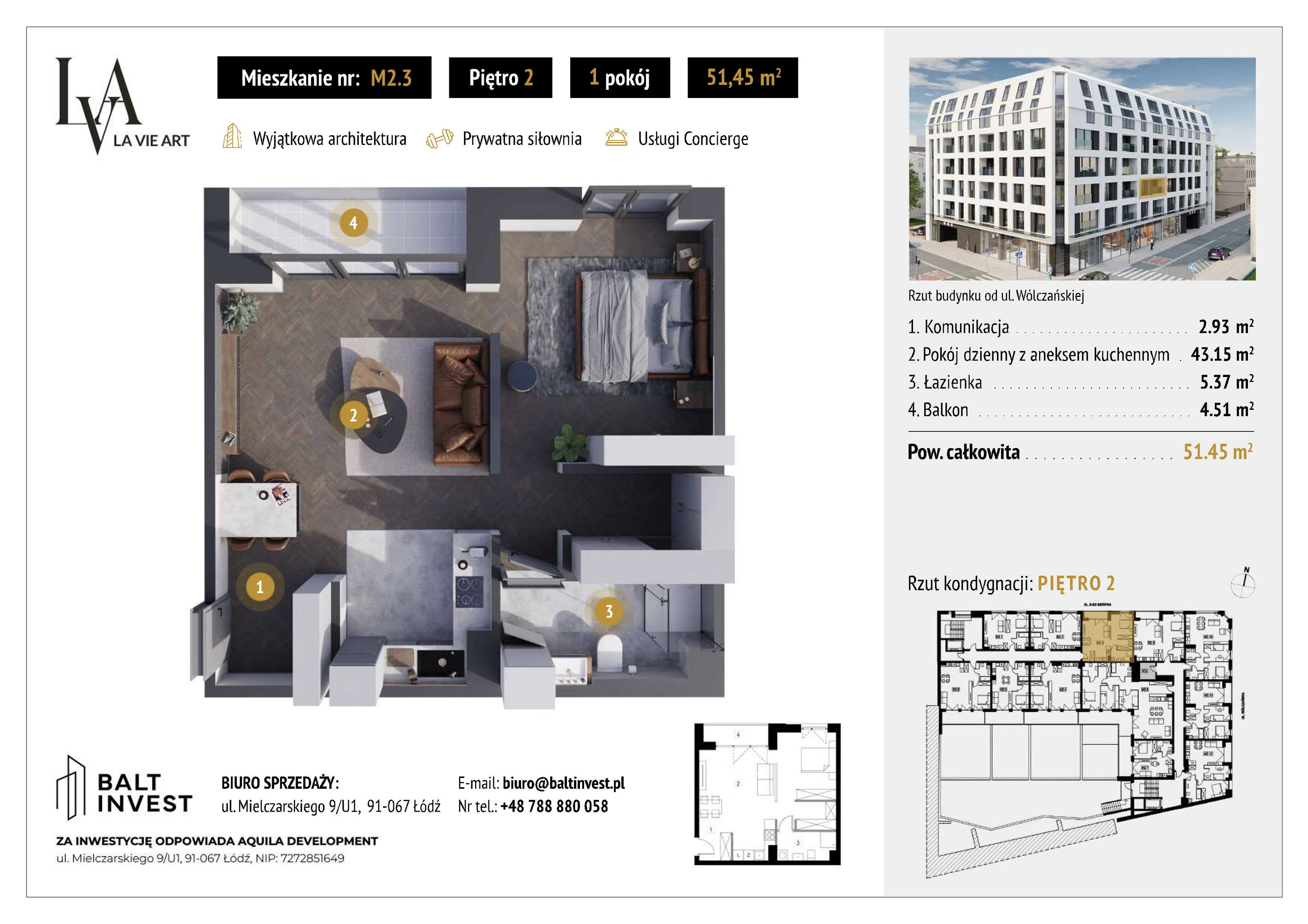 Mieszkanie 51,45 m², piętro 2, oferta nr M2_3, La Vie Art, Łódź, Polesie, ul. 6 Sierpnia 10-idx