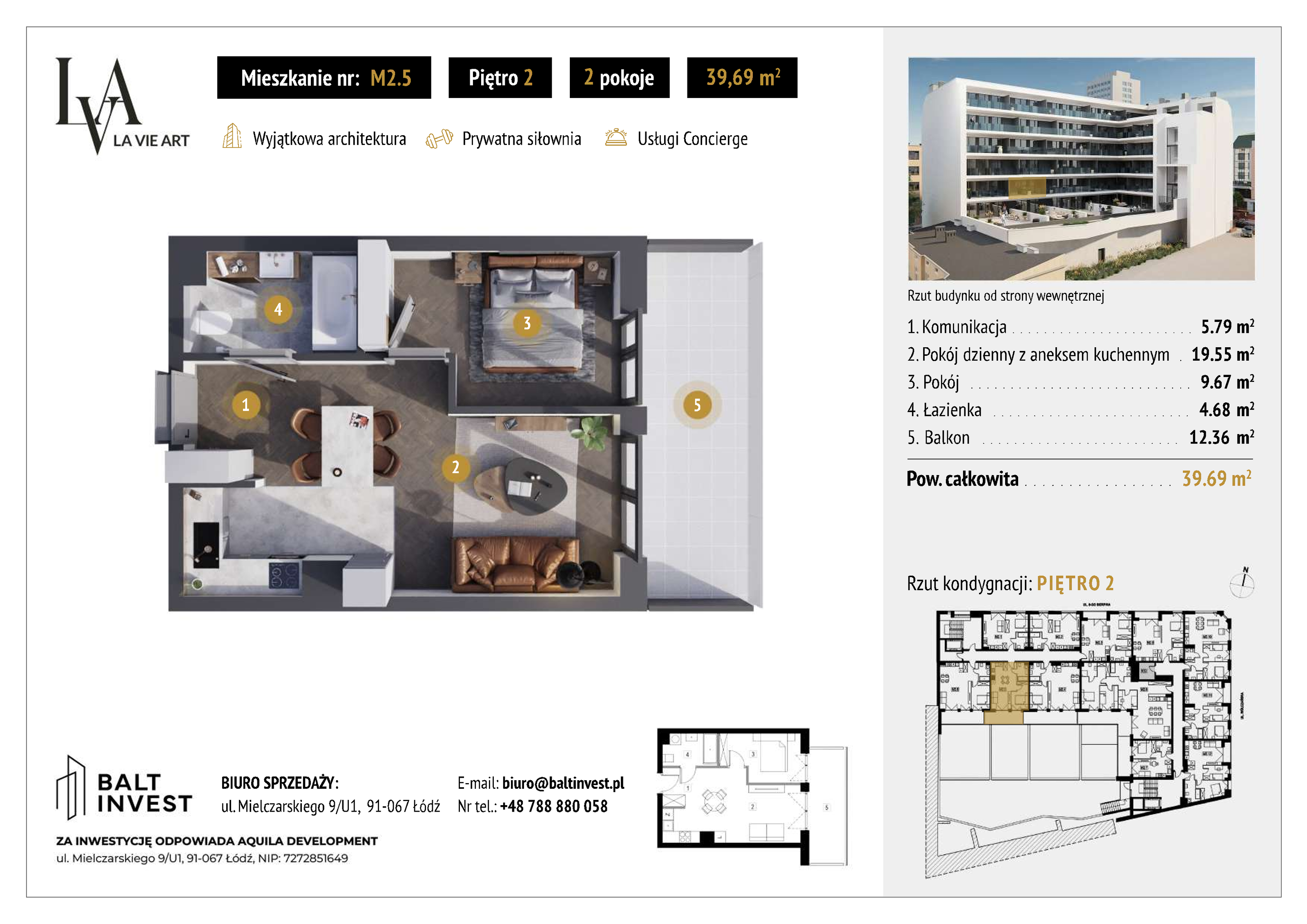 Mieszkanie 39,69 m², piętro 2, oferta nr M2_5, La Vie Art, Łódź, Polesie, ul. 6 Sierpnia 10-idx