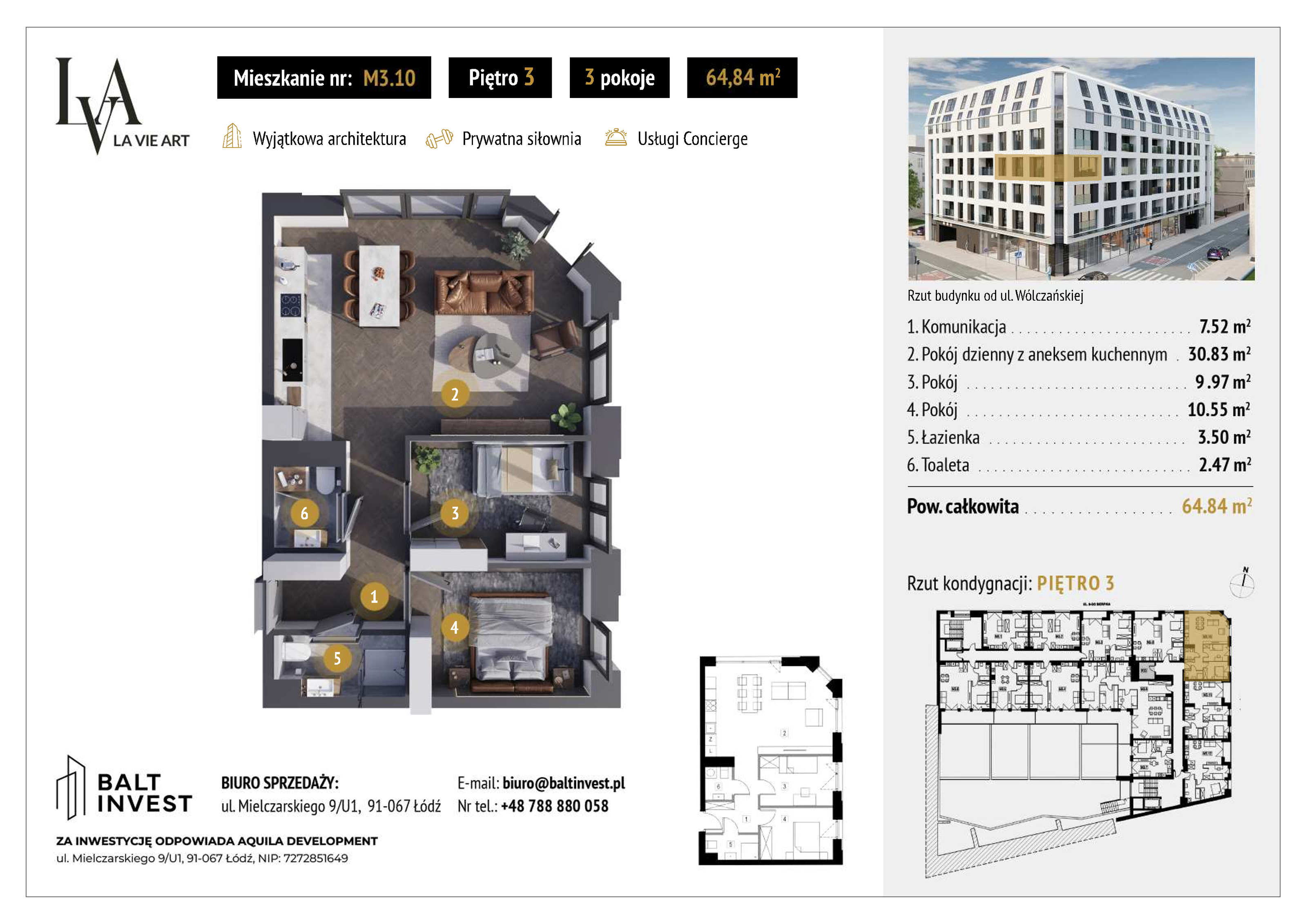 Apartament 64,84 m², piętro 3, oferta nr M3_10, La Vie Art, Łódź, Polesie, ul. 6 Sierpnia 10-idx