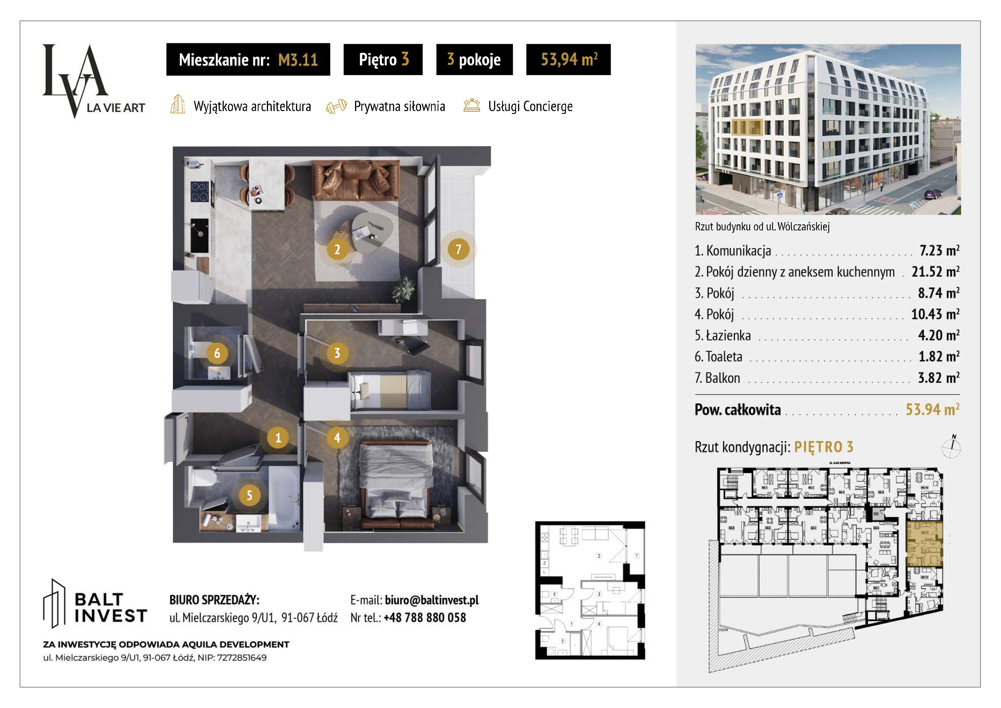 Apartament 53,94 m², piętro 3, oferta nr M3_11, La Vie Art, Łódź, Polesie, ul. 6 Sierpnia 10-idx