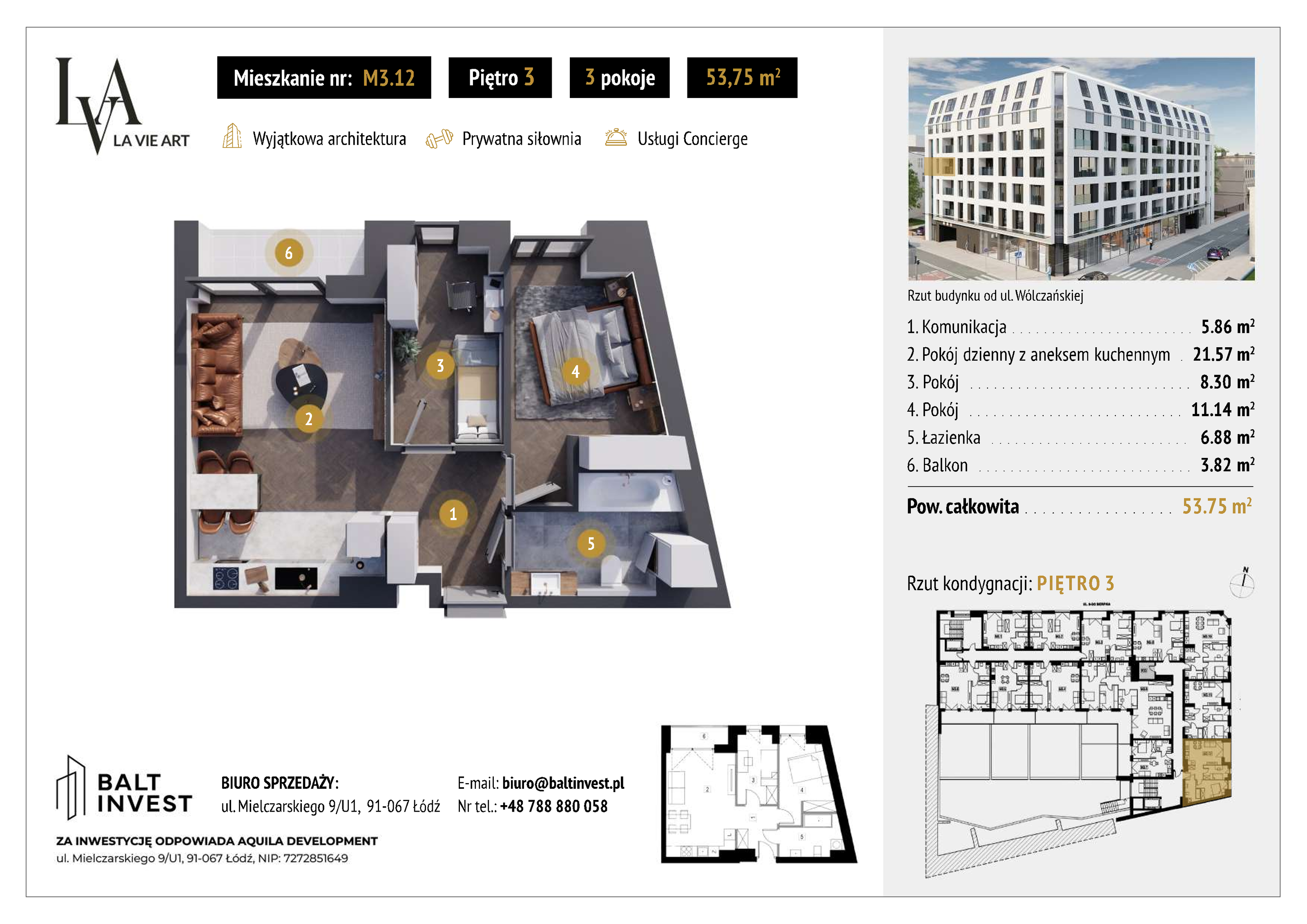 Apartament 53,75 m², piętro 3, oferta nr M3_12, La Vie Art, Łódź, Polesie, ul. 6 Sierpnia 10-idx