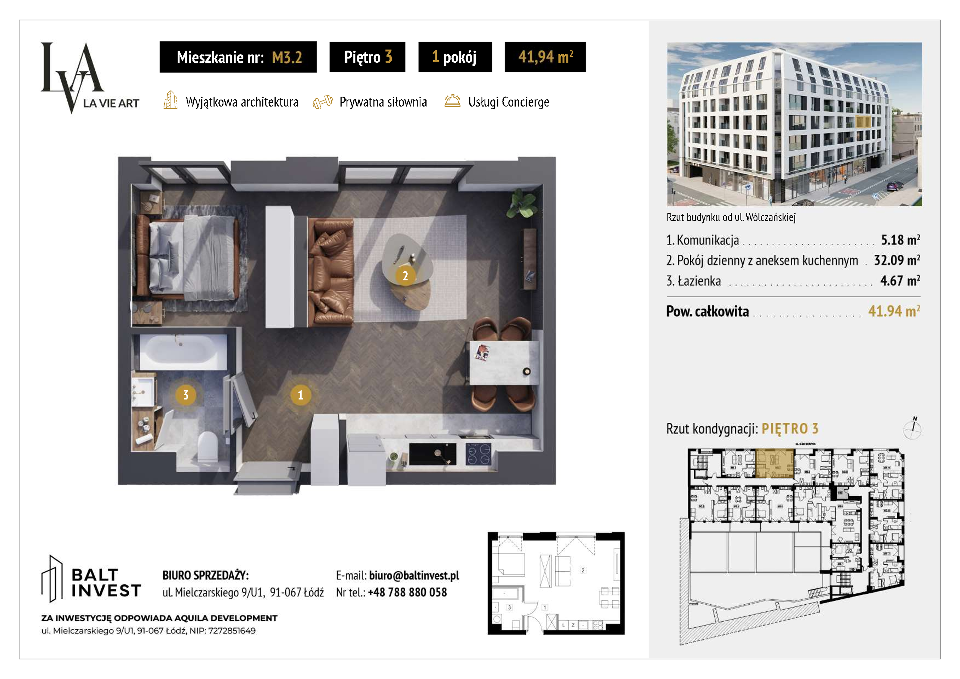 Mieszkanie 41,94 m², piętro 3, oferta nr M3_2, La Vie Art, Łódź, Polesie, ul. 6 Sierpnia 10-idx