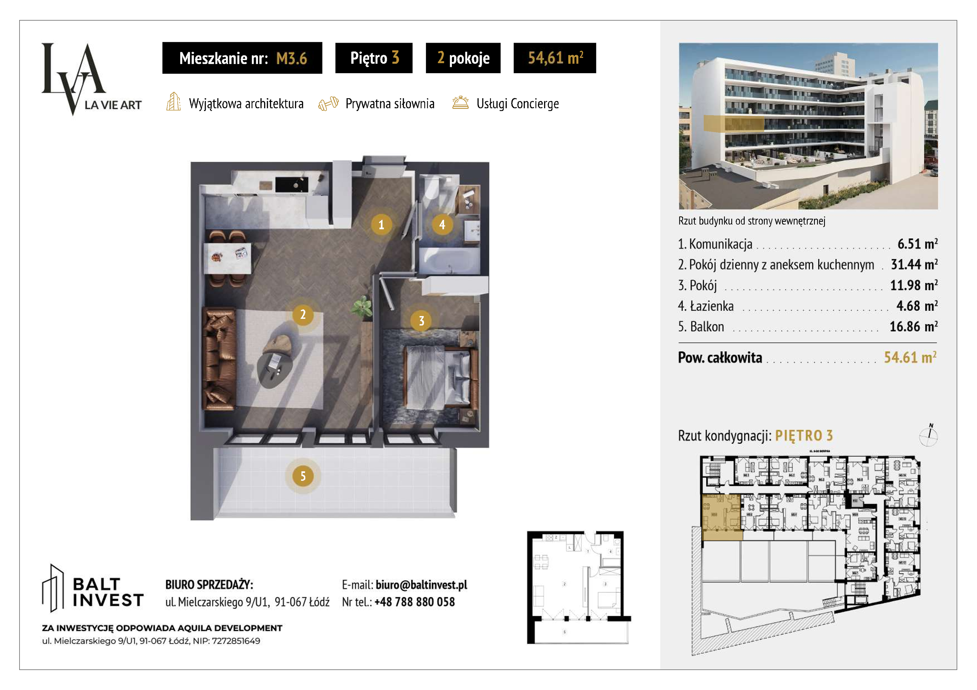 Apartament 54,61 m², piętro 3, oferta nr M3_6, La Vie Art, Łódź, Polesie, ul. 6 Sierpnia 10-idx