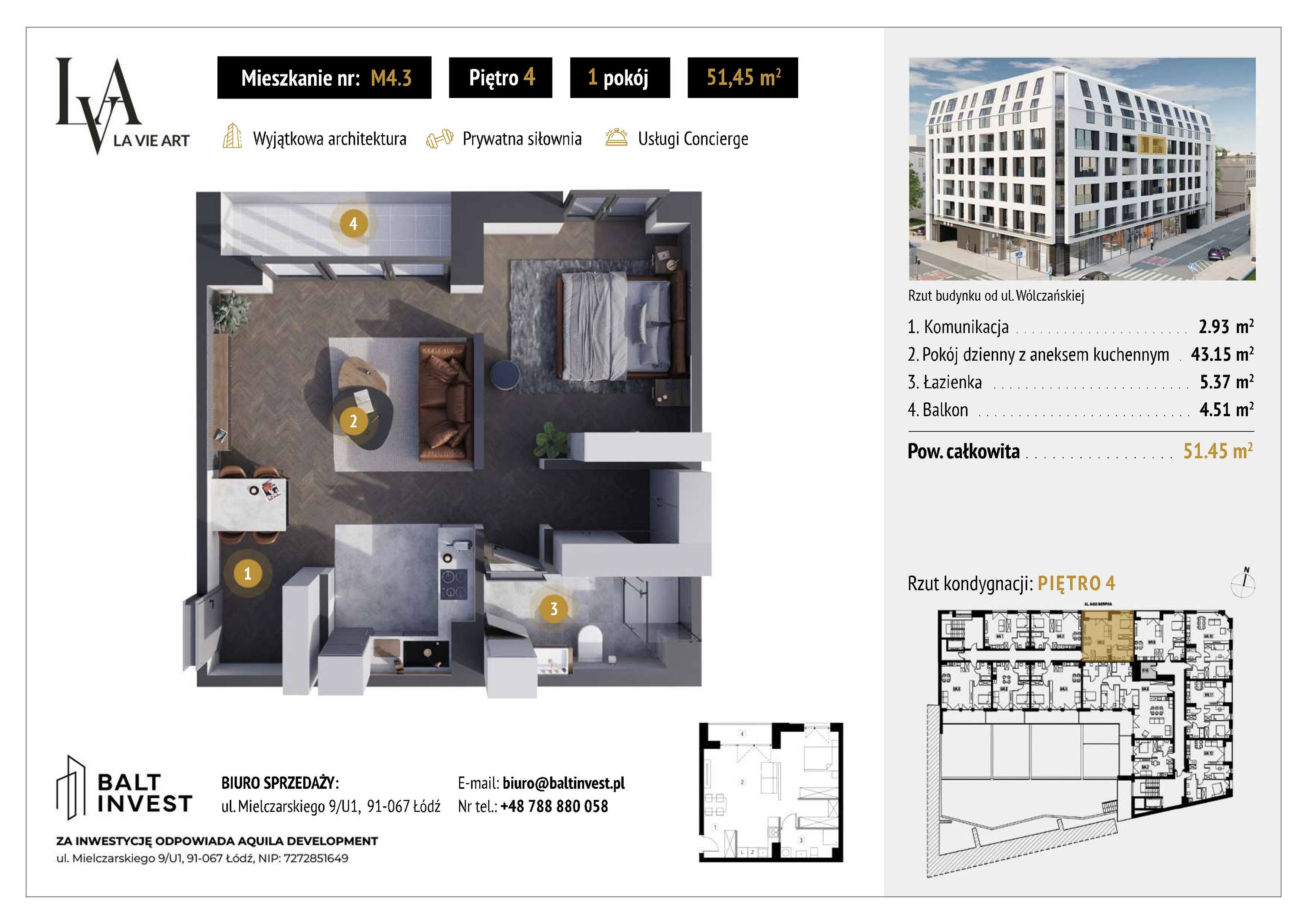 Apartament 51,45 m², piętro 4, oferta nr M4_3, La Vie Art, Łódź, Polesie, ul. 6 Sierpnia 10-idx