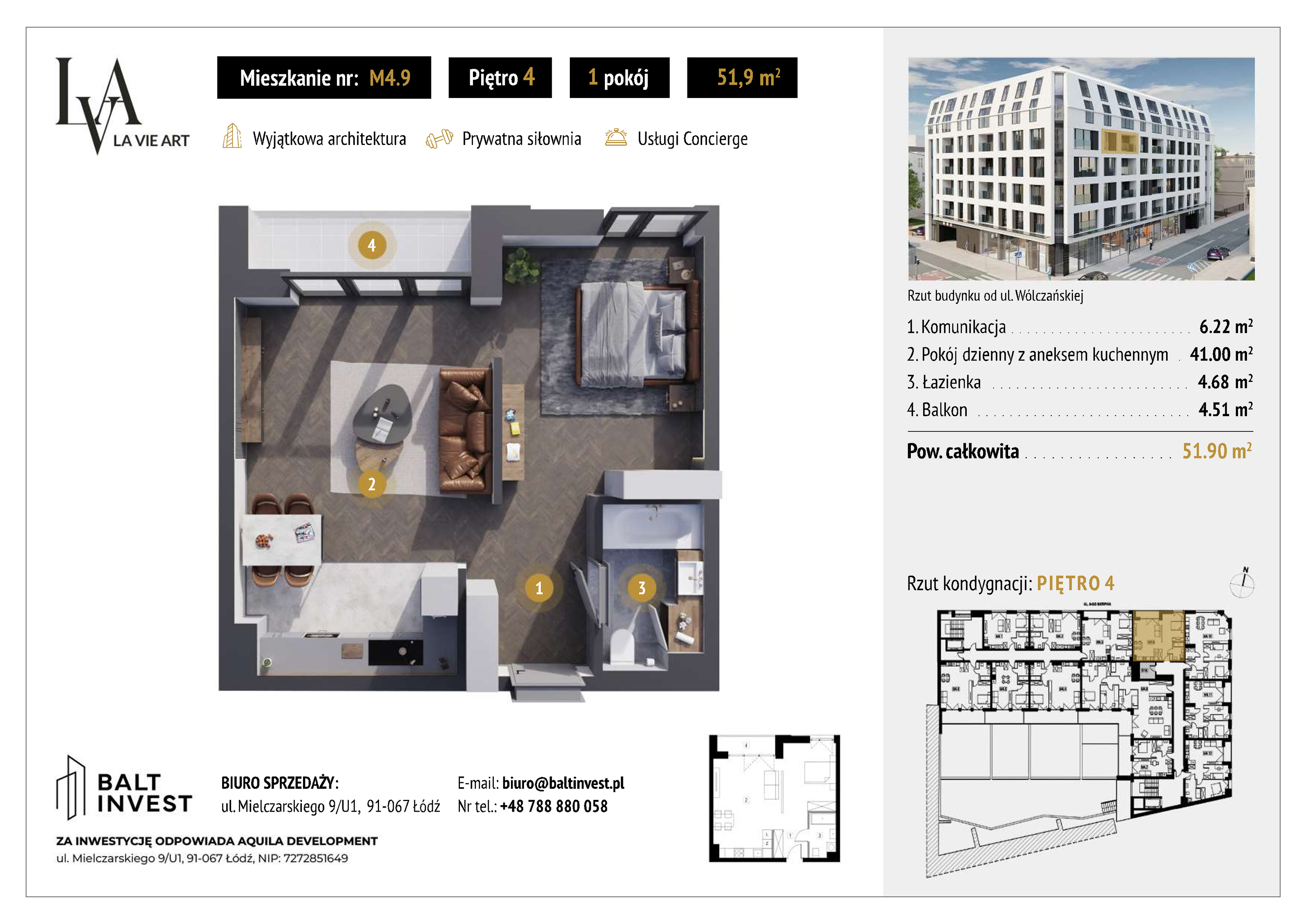 Apartament 51,90 m², piętro 4, oferta nr M4_9, La Vie Art, Łódź, Polesie, ul. 6 Sierpnia 10-idx