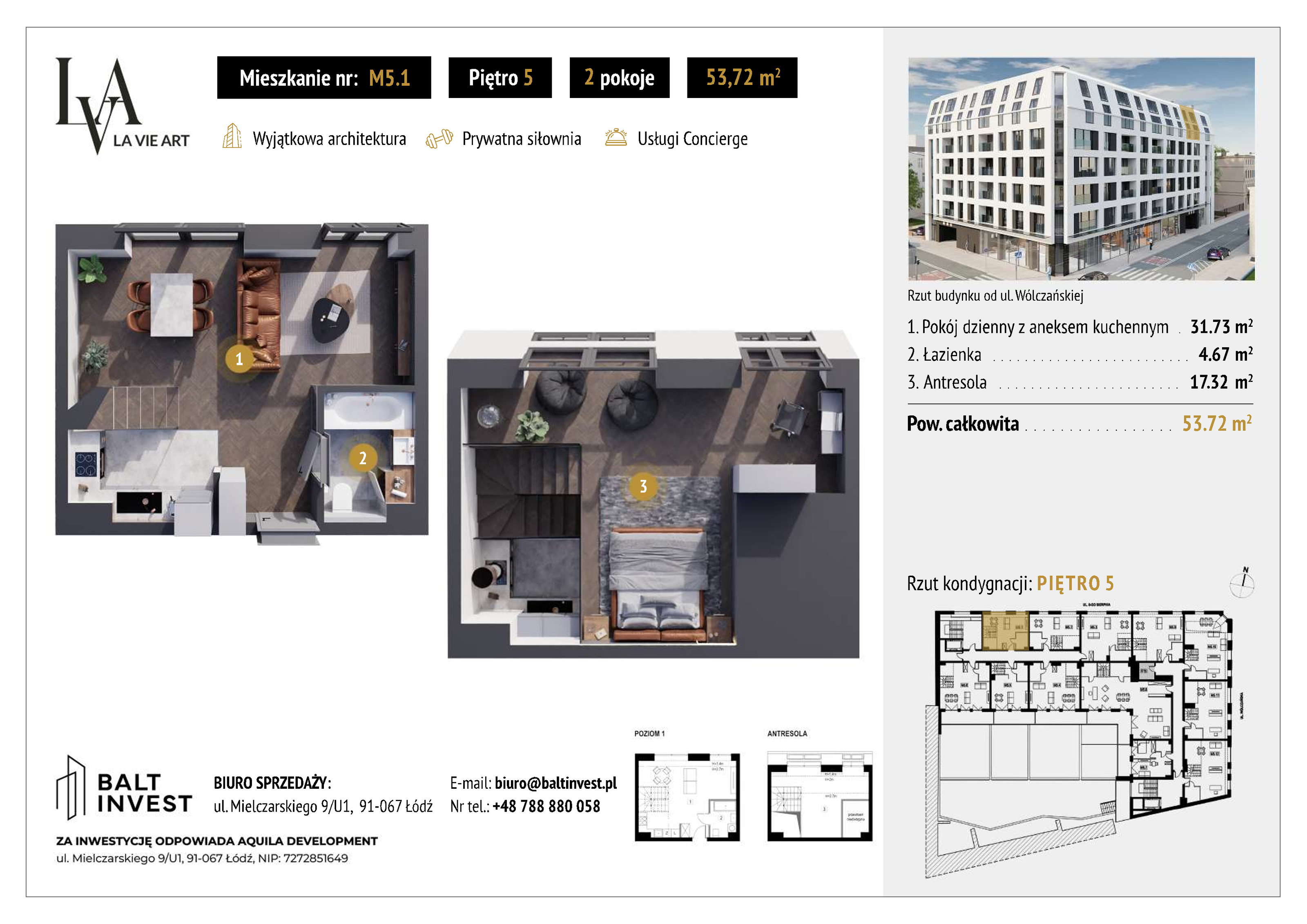 Mieszkanie 53,72 m², piętro 5, oferta nr M5_1, La Vie Art, Łódź, Polesie, ul. 6 Sierpnia 10-idx