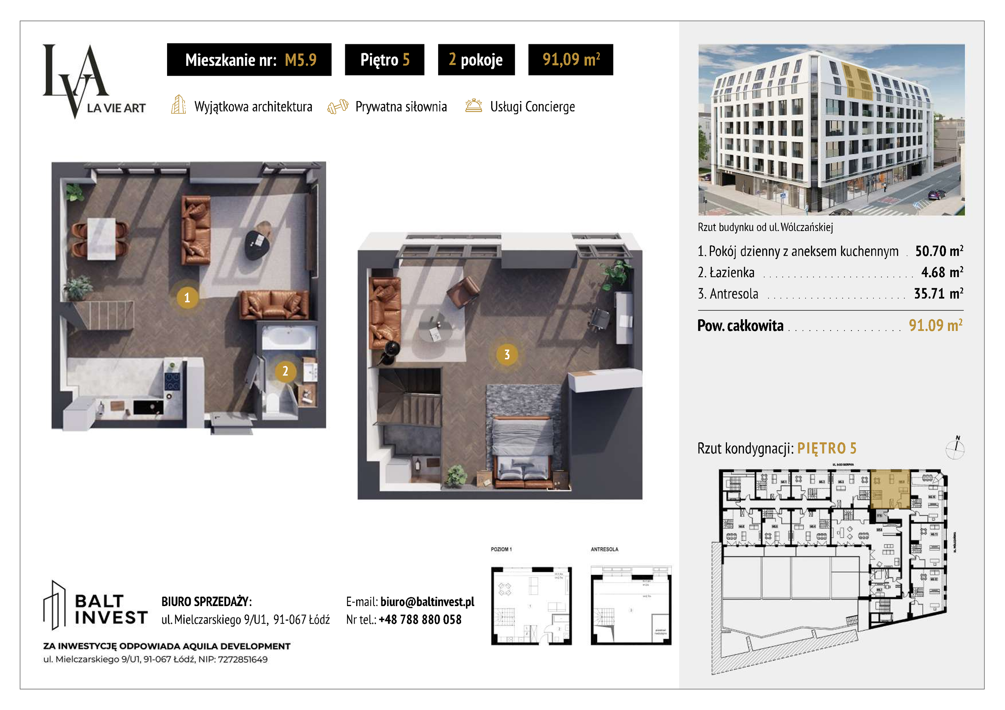 Apartament 91,09 m², piętro 5, oferta nr M5_9, La Vie Art, Łódź, Polesie, ul. 6 Sierpnia 10-idx