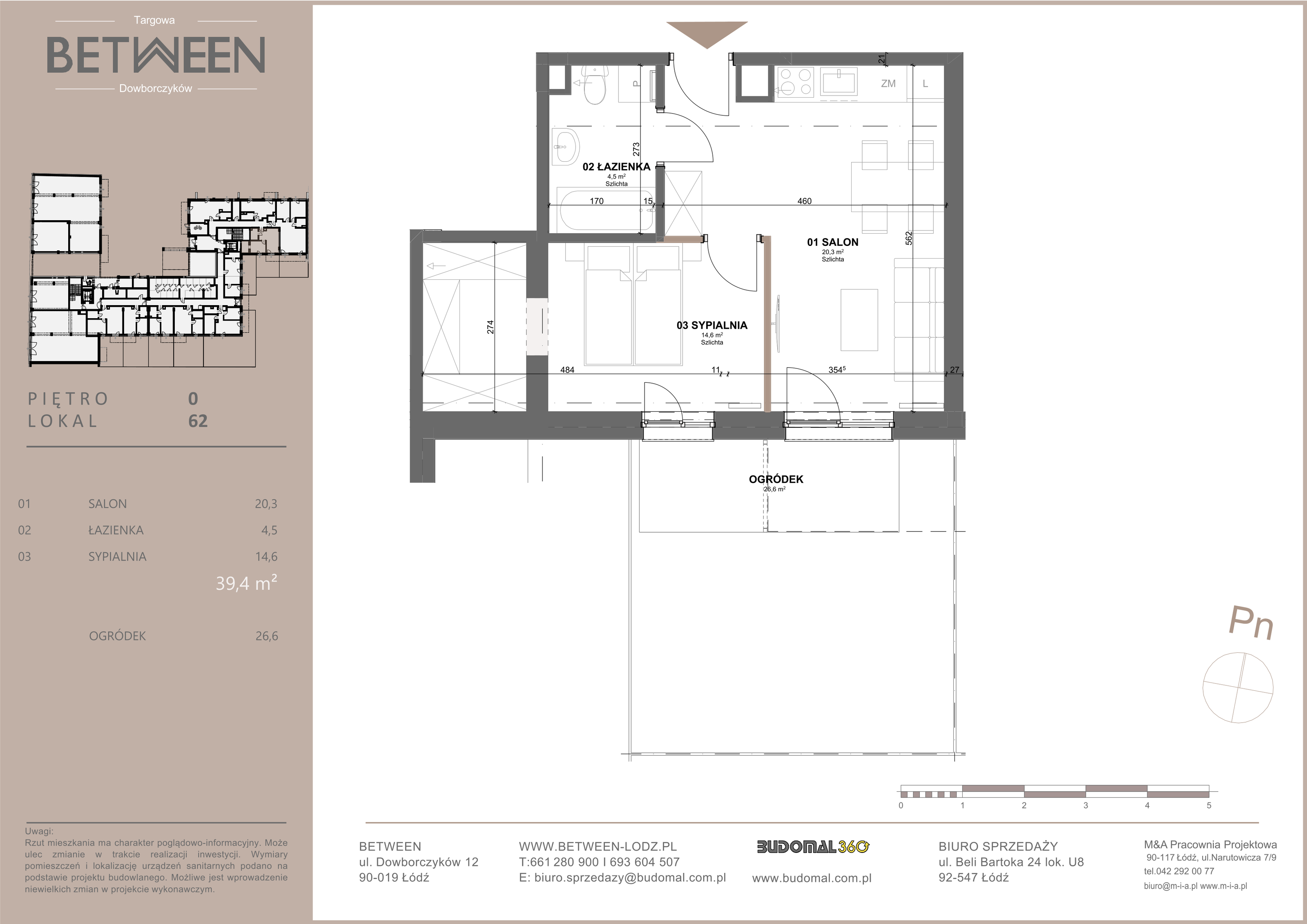 Mieszkanie 39,40 m², parter, oferta nr 62, Between, Łódź, Widzew, ul. Dowborczyków 12-idx