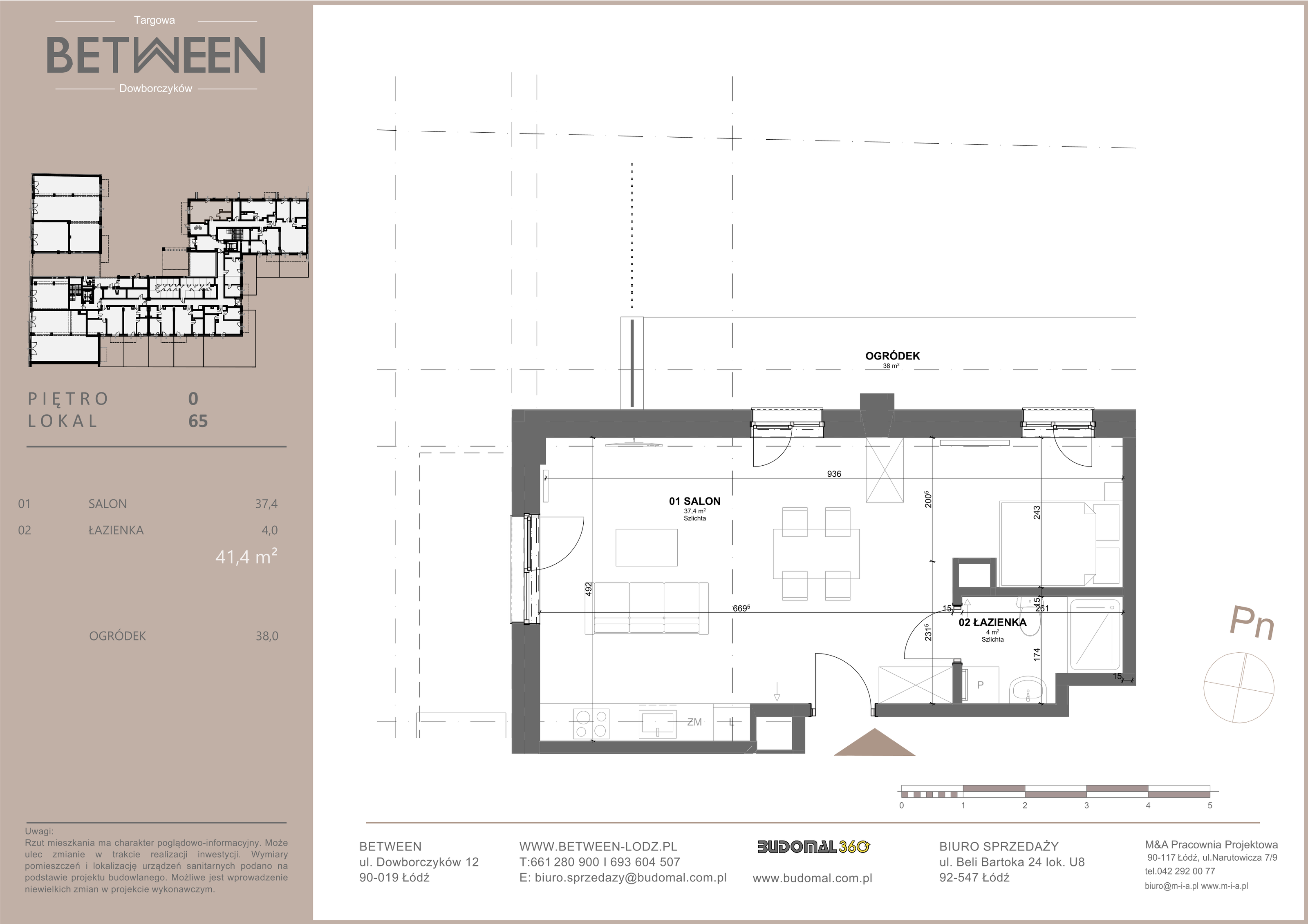 Mieszkanie 41,40 m², parter, oferta nr 65, Between, Łódź, Widzew, ul. Dowborczyków 12-idx