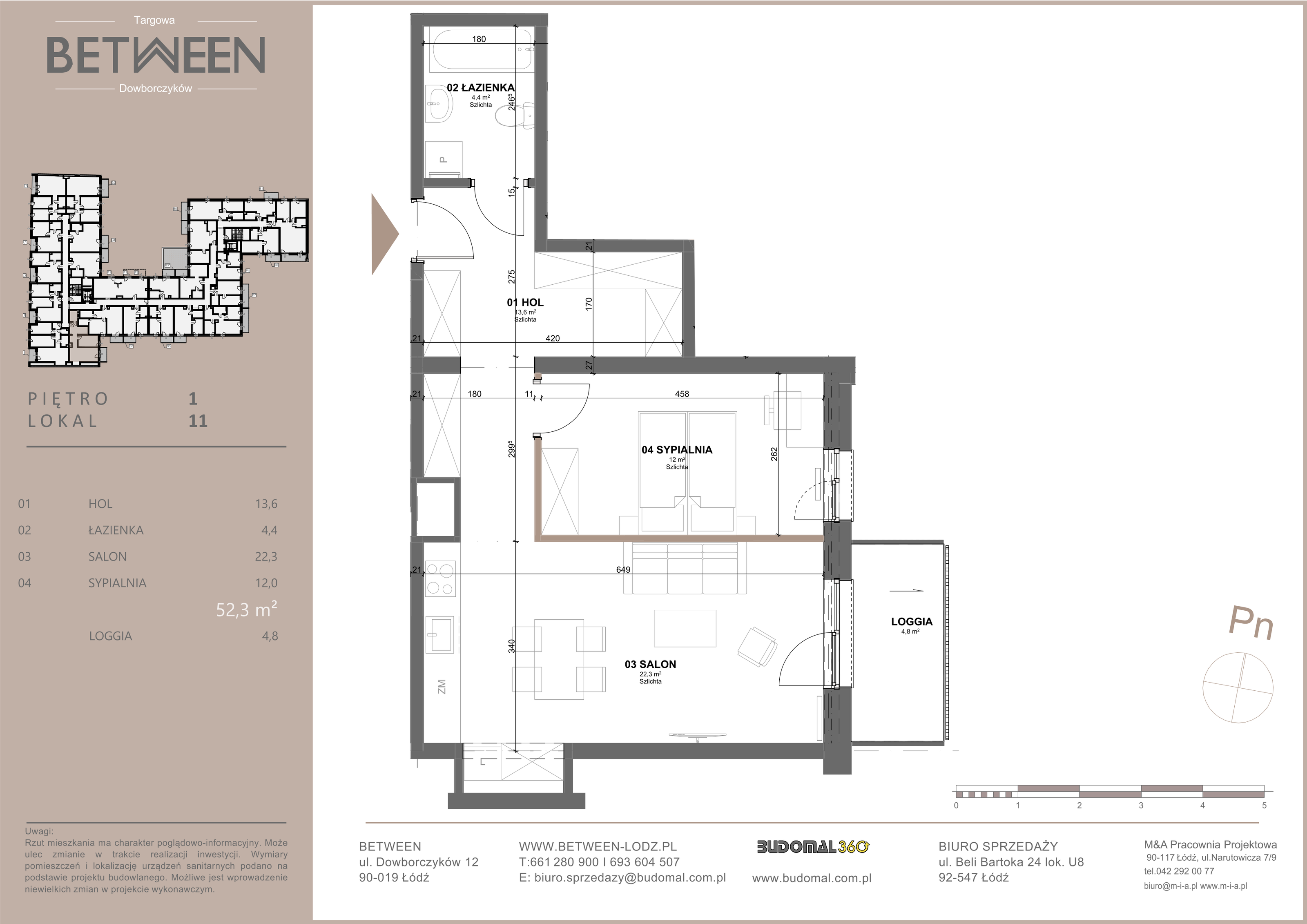 Mieszkanie 52,50 m², piętro 1, oferta nr 11, Between, Łódź, Widzew, ul. Dowborczyków 12-idx