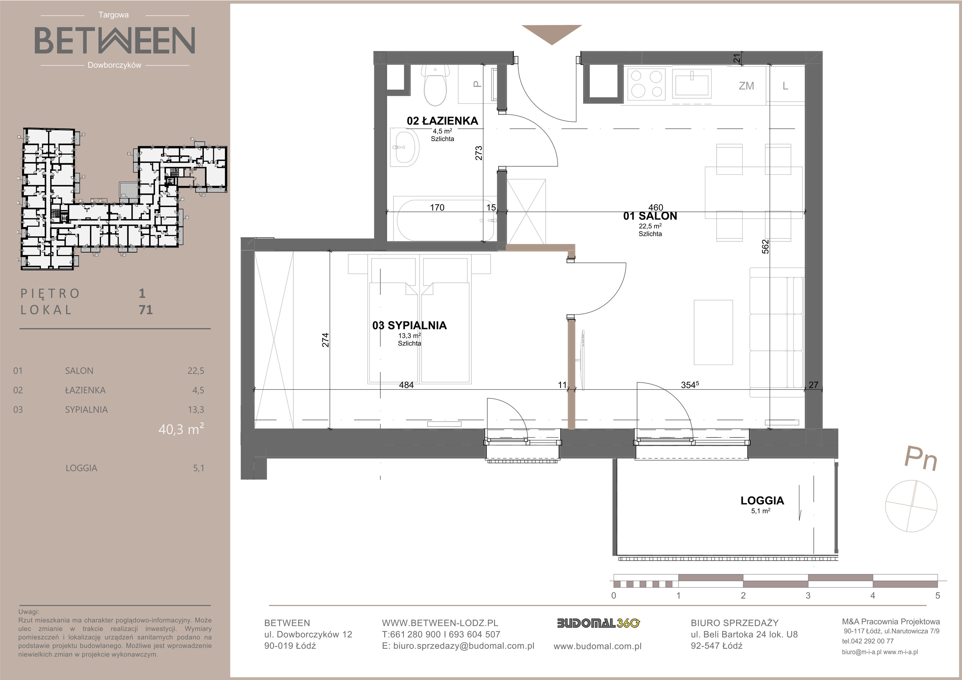 Mieszkanie 40,30 m², piętro 1, oferta nr 71, Between, Łódź, Widzew, ul. Dowborczyków 12-idx