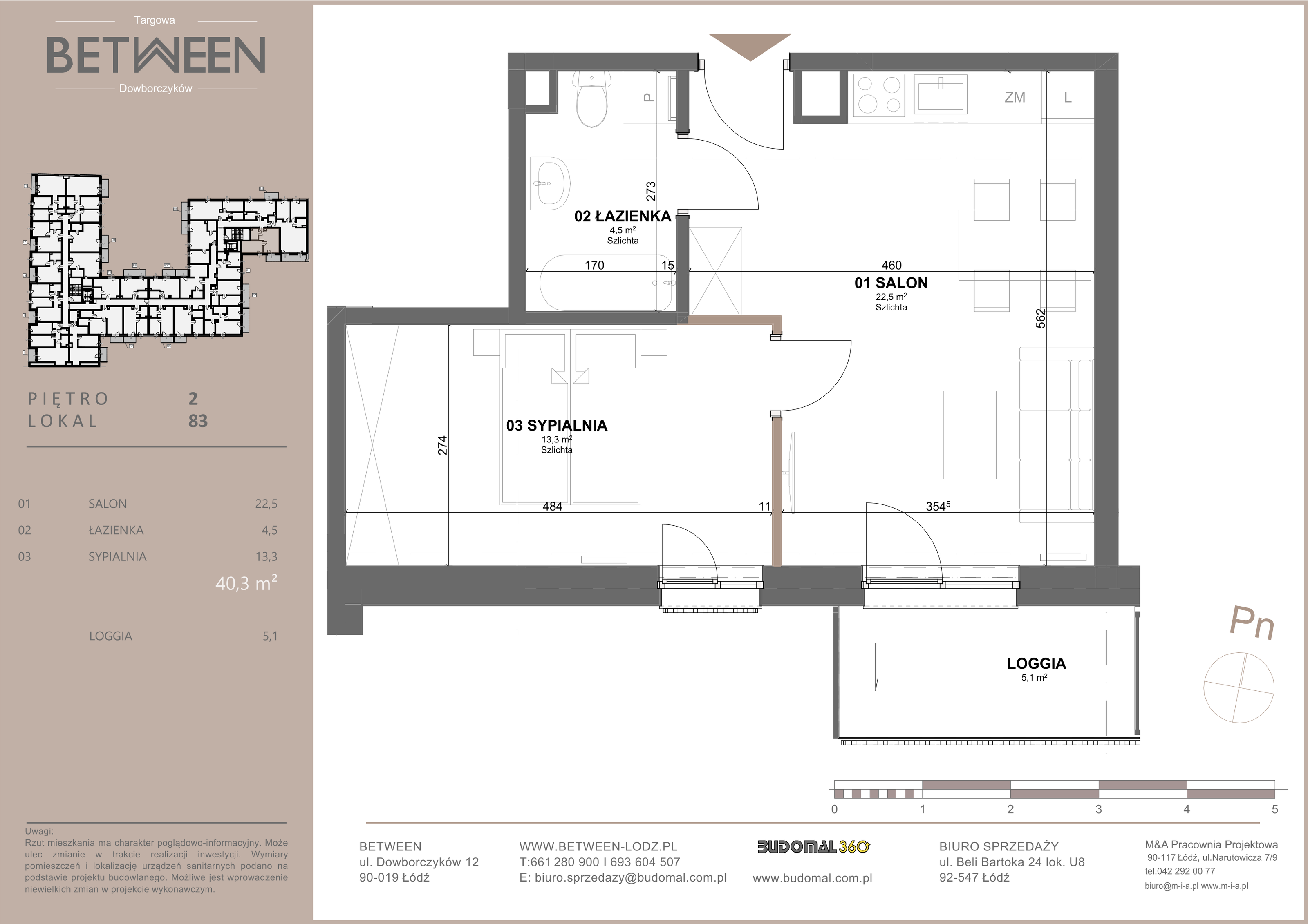 Mieszkanie 40,30 m², piętro 2, oferta nr 83, Between, Łódź, Widzew, ul. Dowborczyków 12-idx