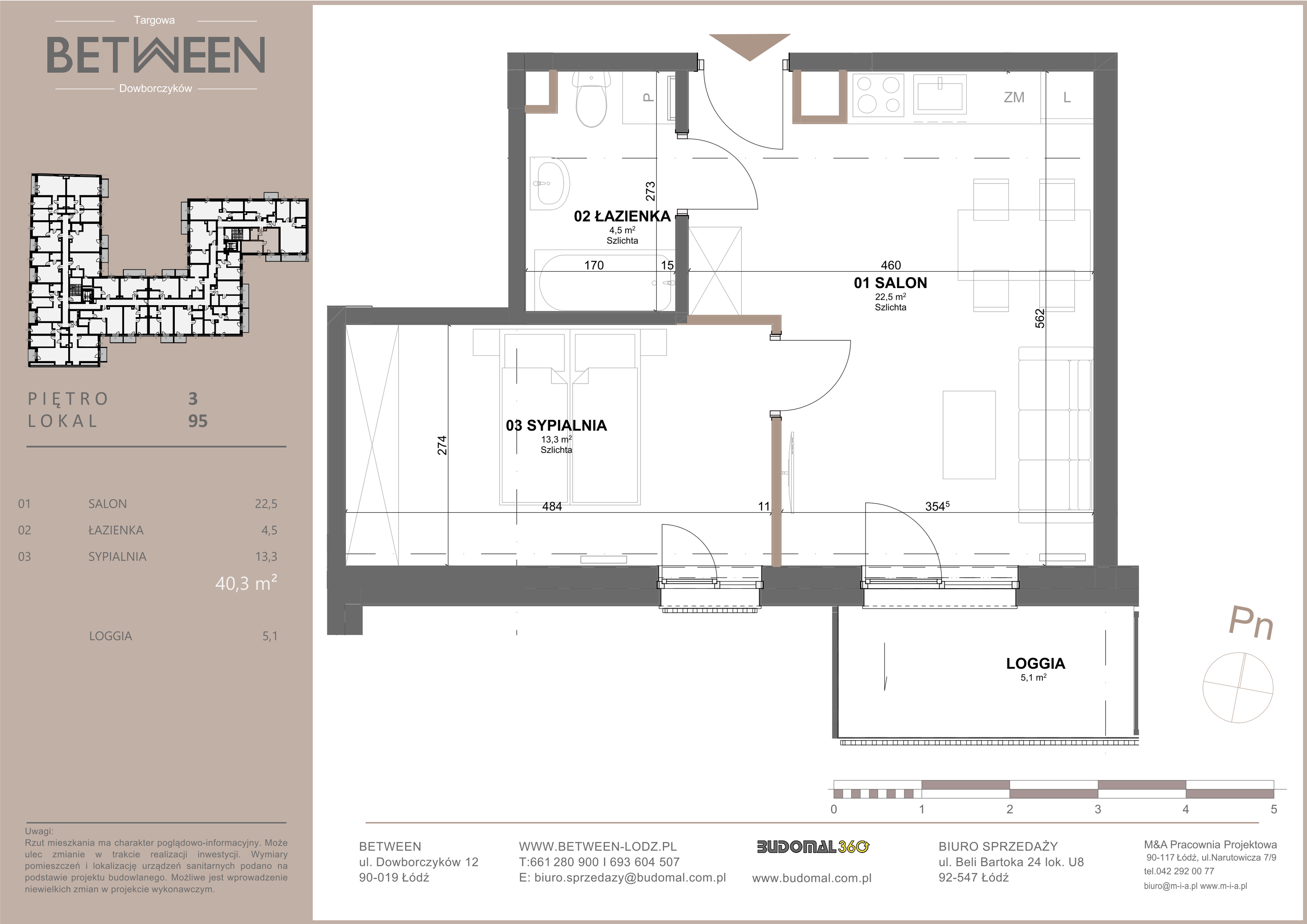 Mieszkanie 40,30 m², piętro 3, oferta nr 95, Between, Łódź, Widzew, ul. Dowborczyków 12-idx