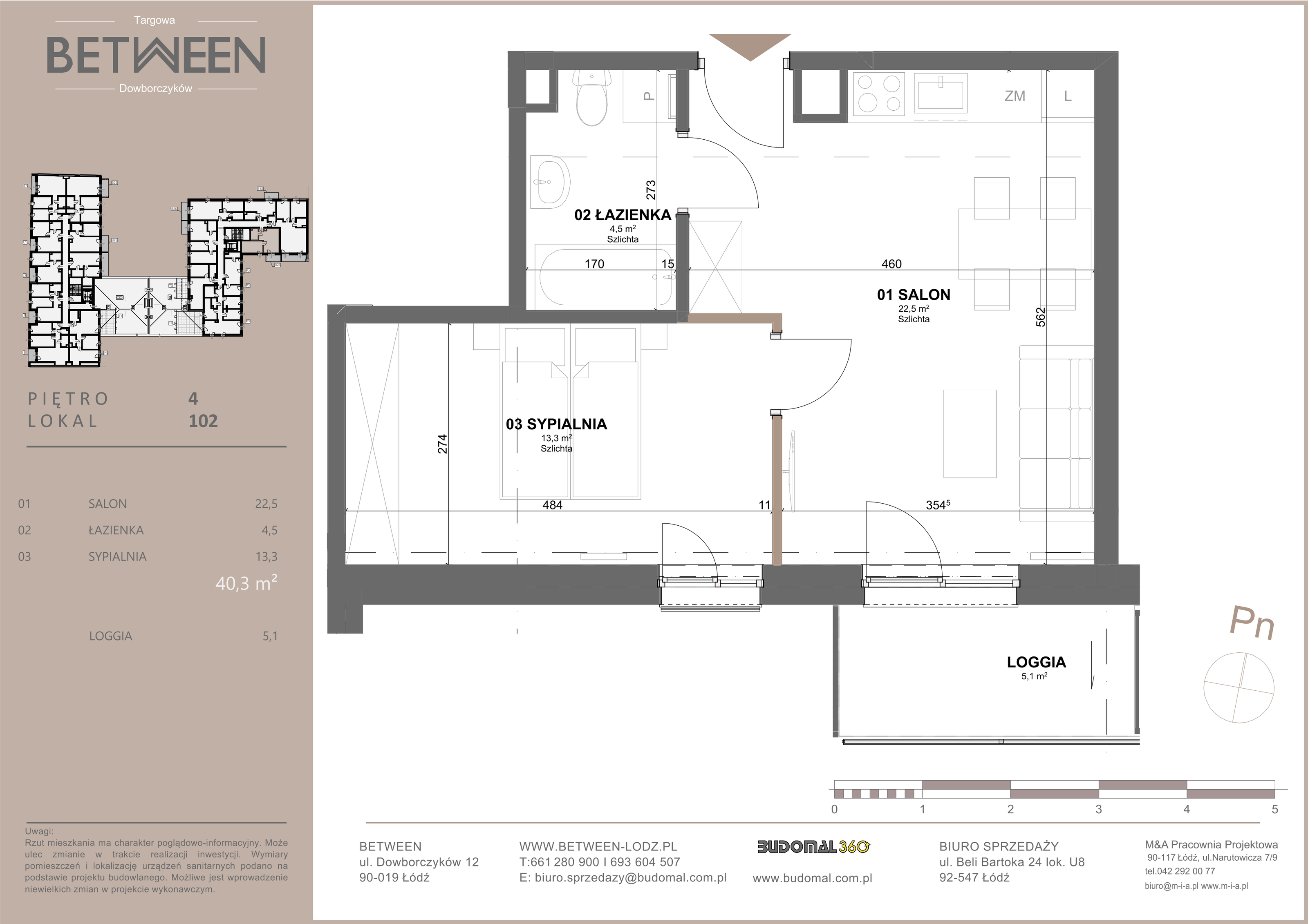 Mieszkanie 40,30 m², piętro 4, oferta nr 102, Between, Łódź, Widzew, ul. Dowborczyków 12-idx