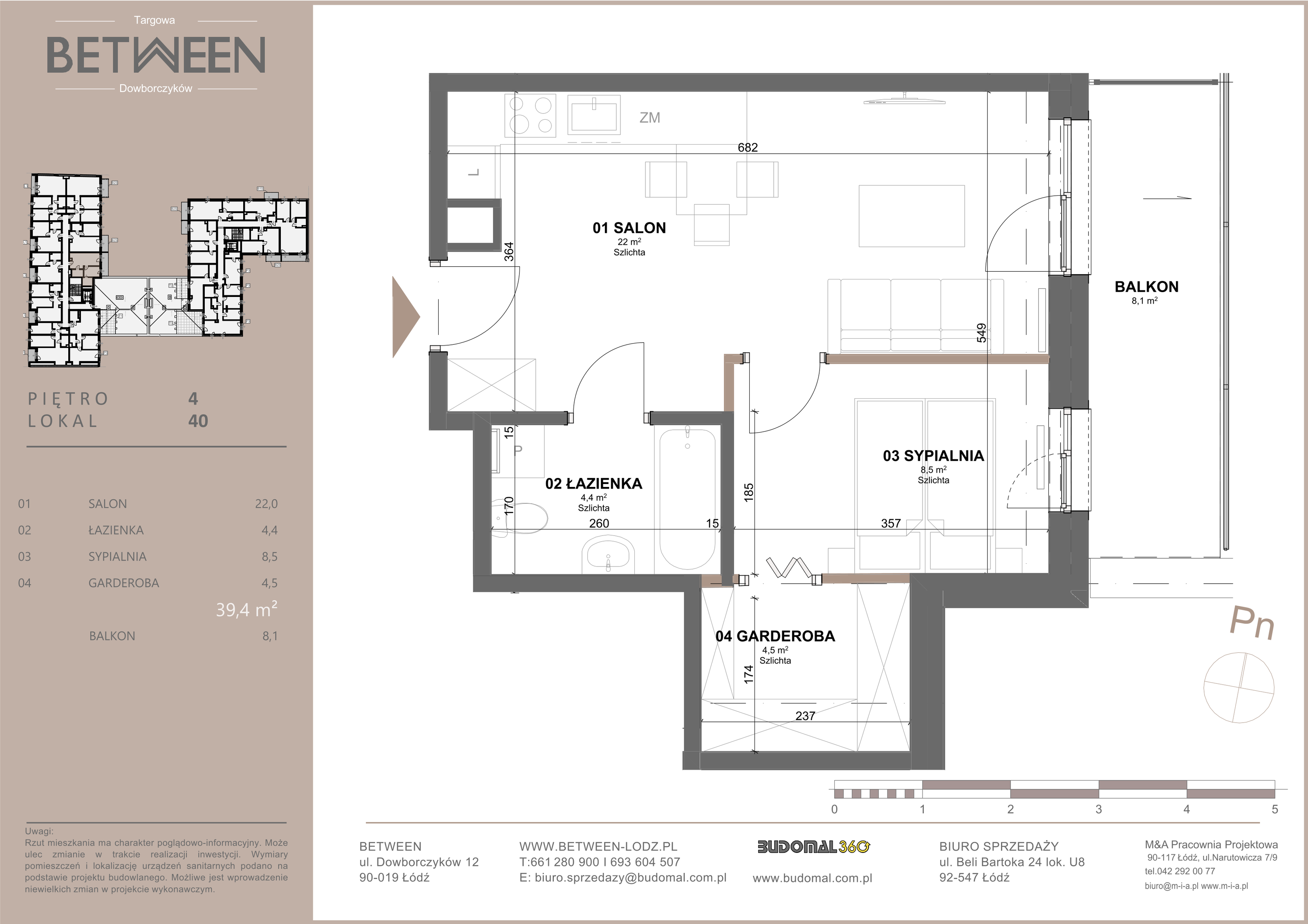 Mieszkanie 39,40 m², piętro 4, oferta nr 40, Between, Łódź, Widzew, ul. Dowborczyków 12-idx