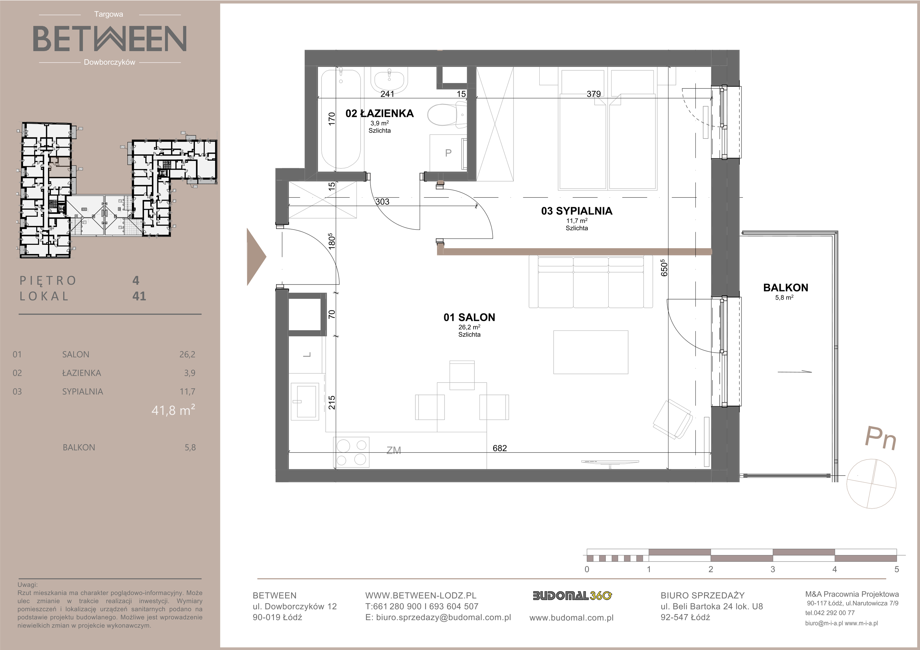 Mieszkanie 41,80 m², piętro 4, oferta nr 41, Between, Łódź, Widzew, ul. Dowborczyków 12-idx