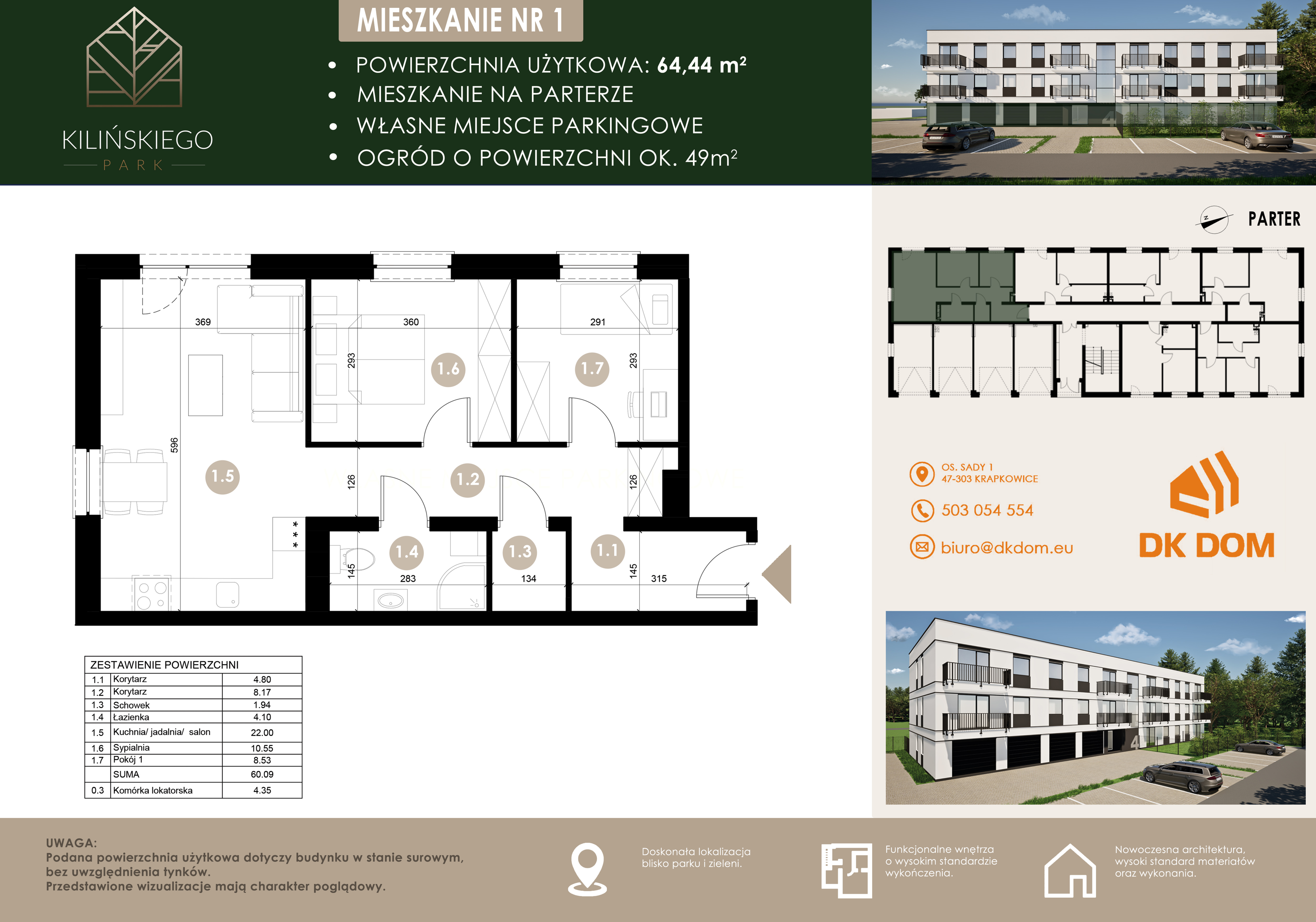 Mieszkanie 64,44 m², parter, oferta nr 1, Kilińskiego Park, Krapkowice, ul. Kilińskiego-idx