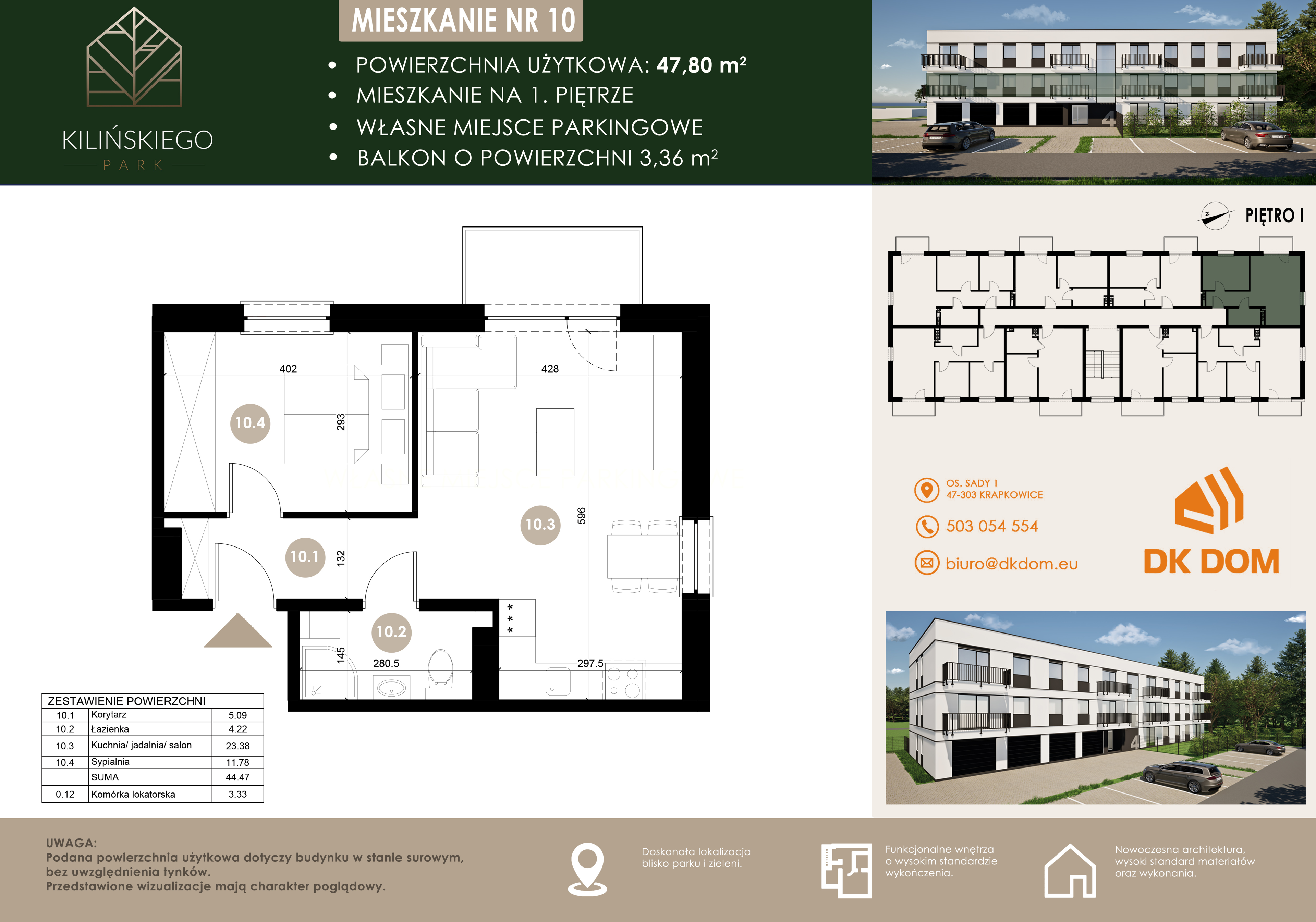 Mieszkanie 47,80 m², piętro 1, oferta nr 10, Kilińskiego Park, Krapkowice, ul. Kilińskiego-idx