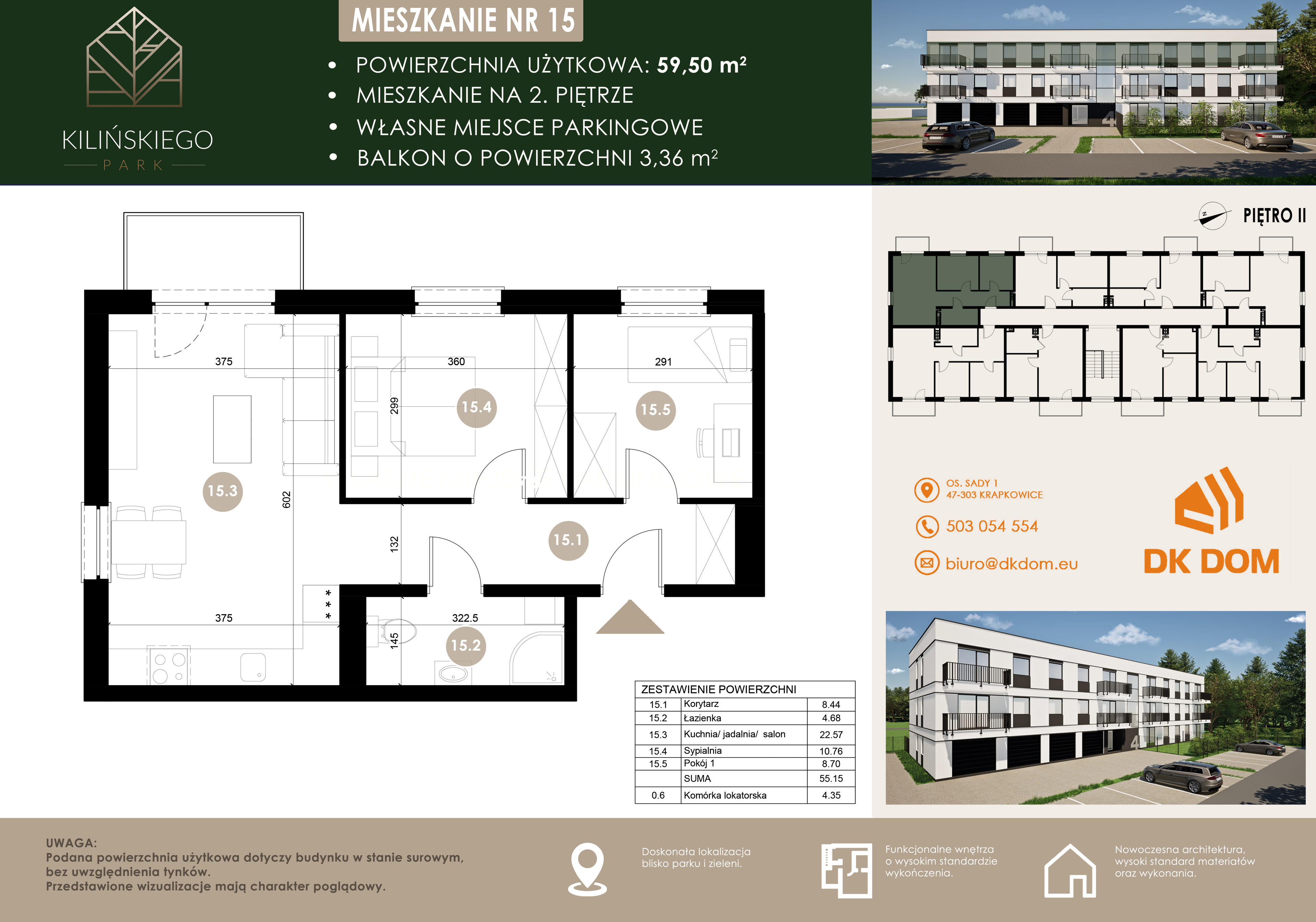 Mieszkanie 59,50 m², piętro 2, oferta nr 15, Kilińskiego Park, Krapkowice, ul. Kilińskiego-idx