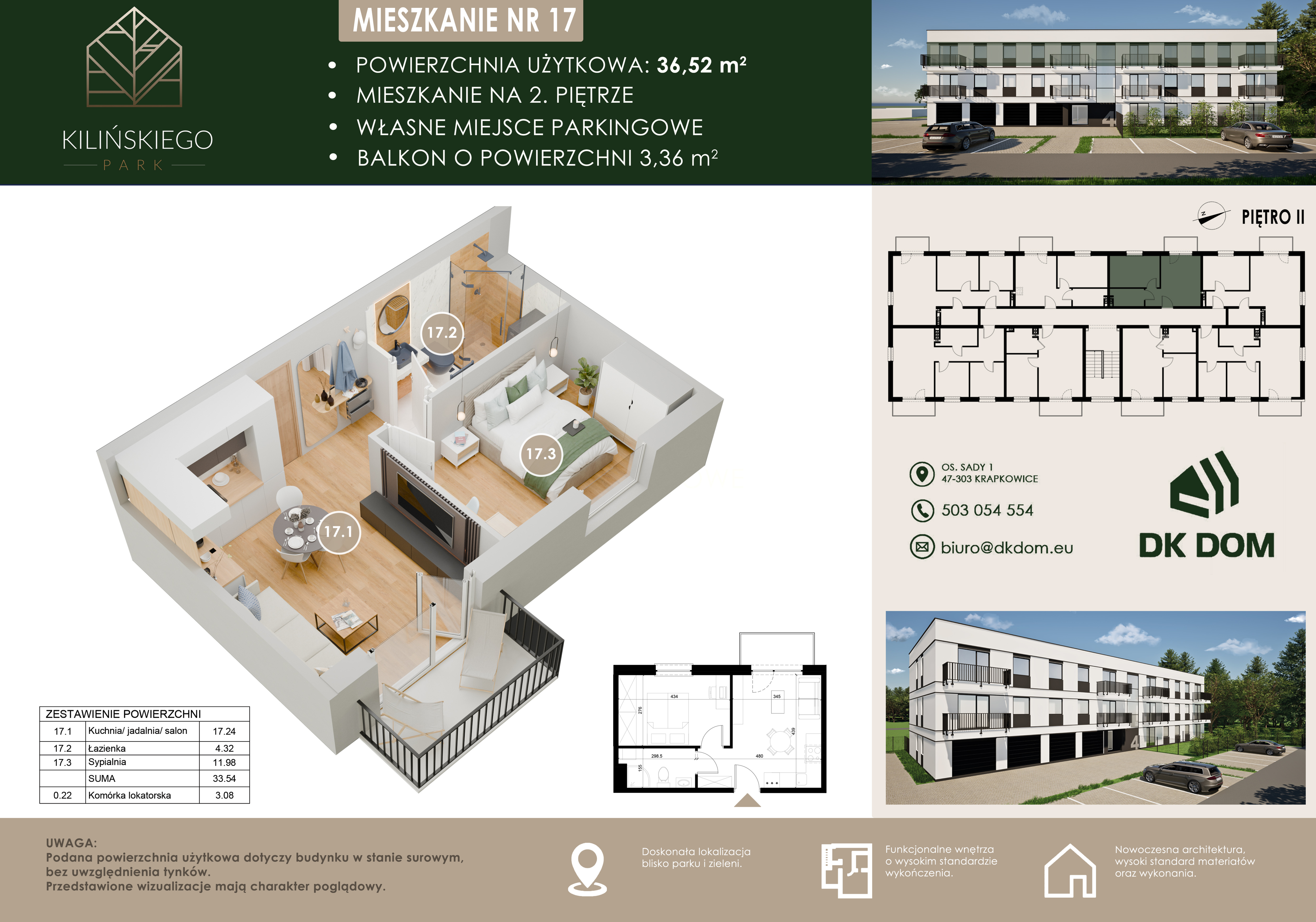 Mieszkanie 36,52 m², piętro 2, oferta nr 17, Kilińskiego Park, Krapkowice, ul. Kilińskiego-idx