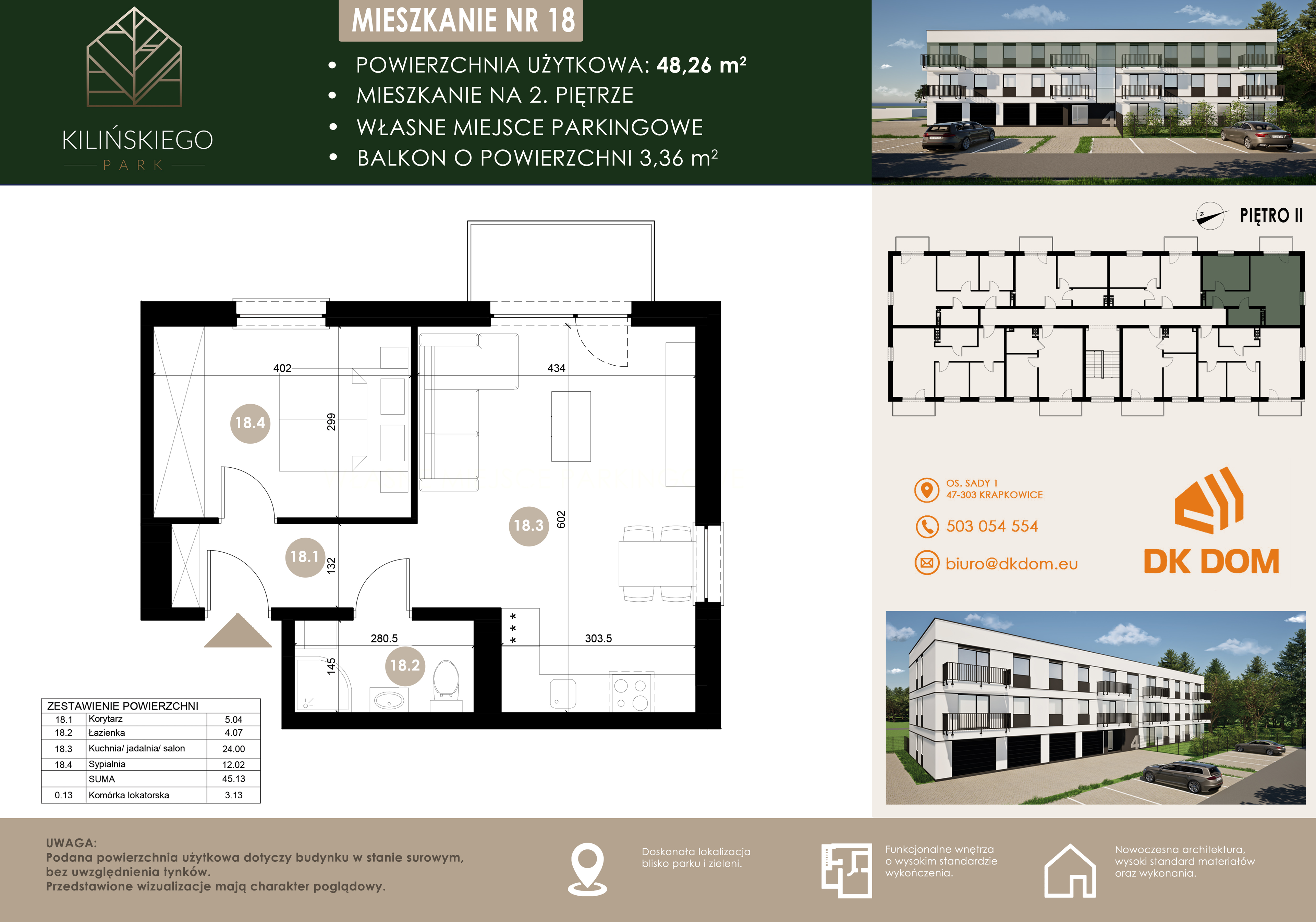 Mieszkanie 48,26 m², piętro 2, oferta nr 18, Kilińskiego Park, Krapkowice, ul. Kilińskiego-idx