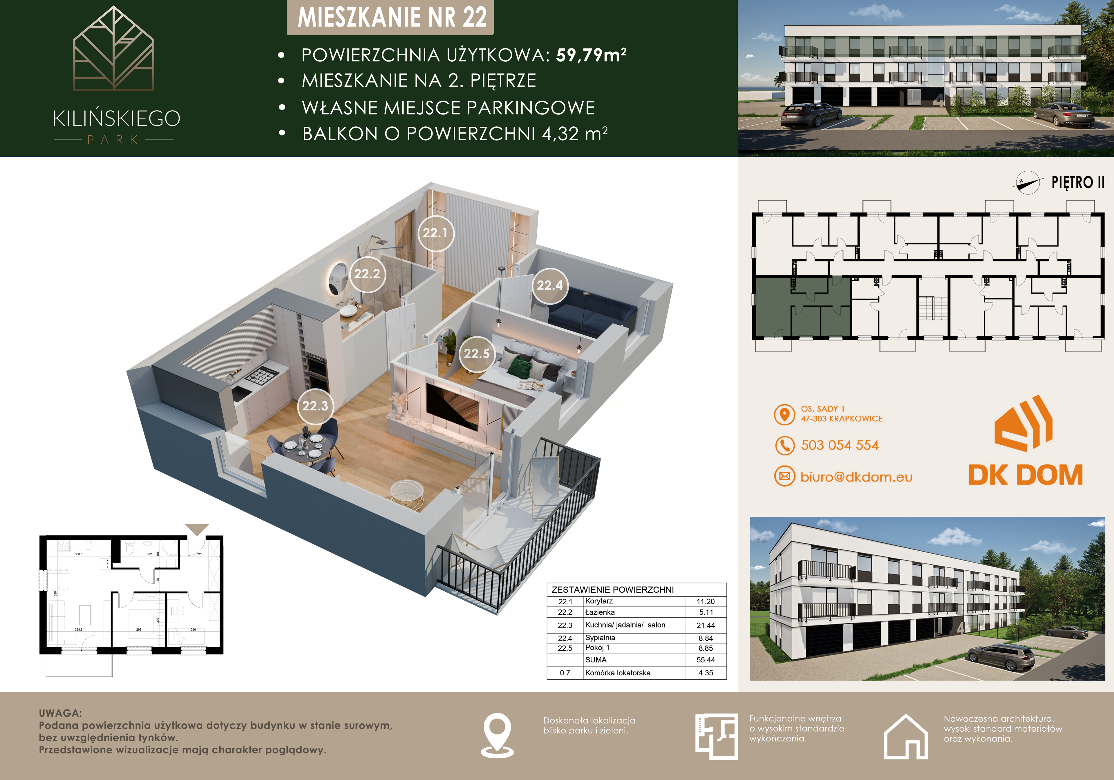 Mieszkanie 59,79 m², piętro 2, oferta nr 22, Kilińskiego Park, Krapkowice, ul. Kilińskiego-idx