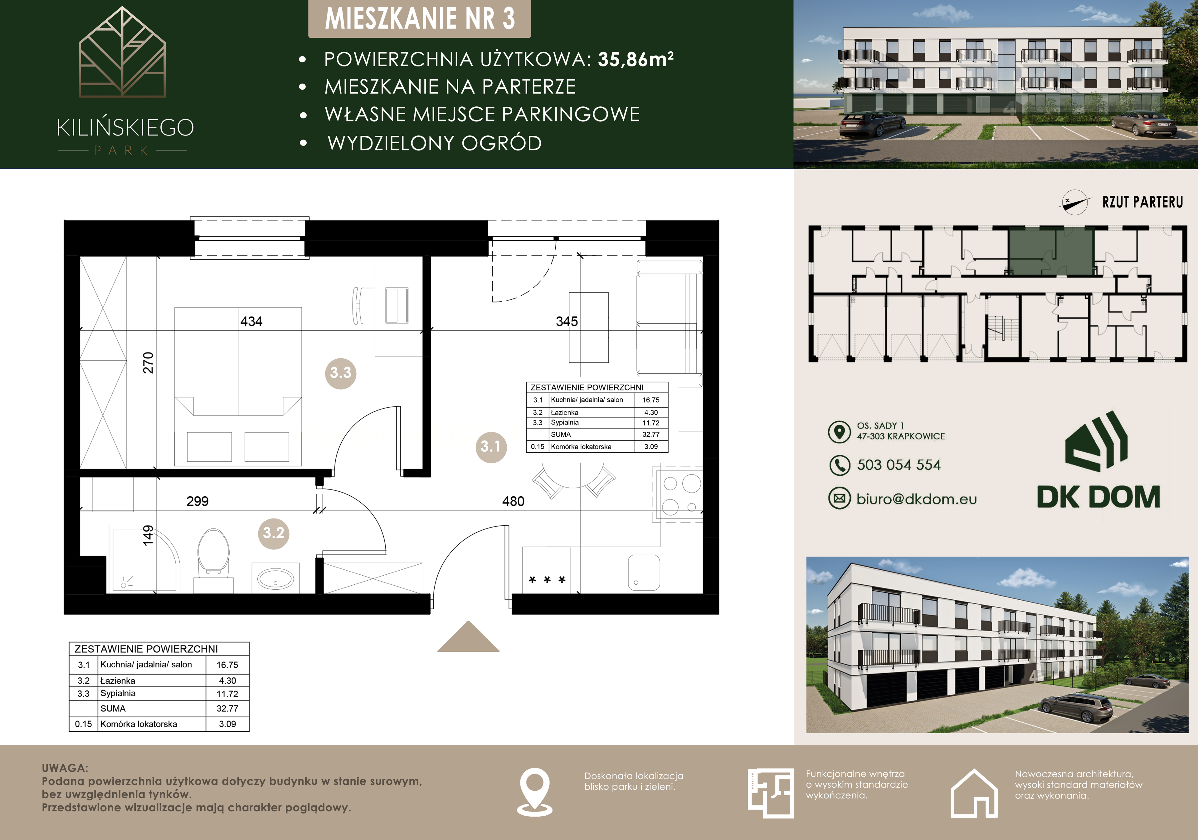 Mieszkanie 35,86 m², parter, oferta nr 3, Kilińskiego Park, Krapkowice, ul. Kilińskiego-idx