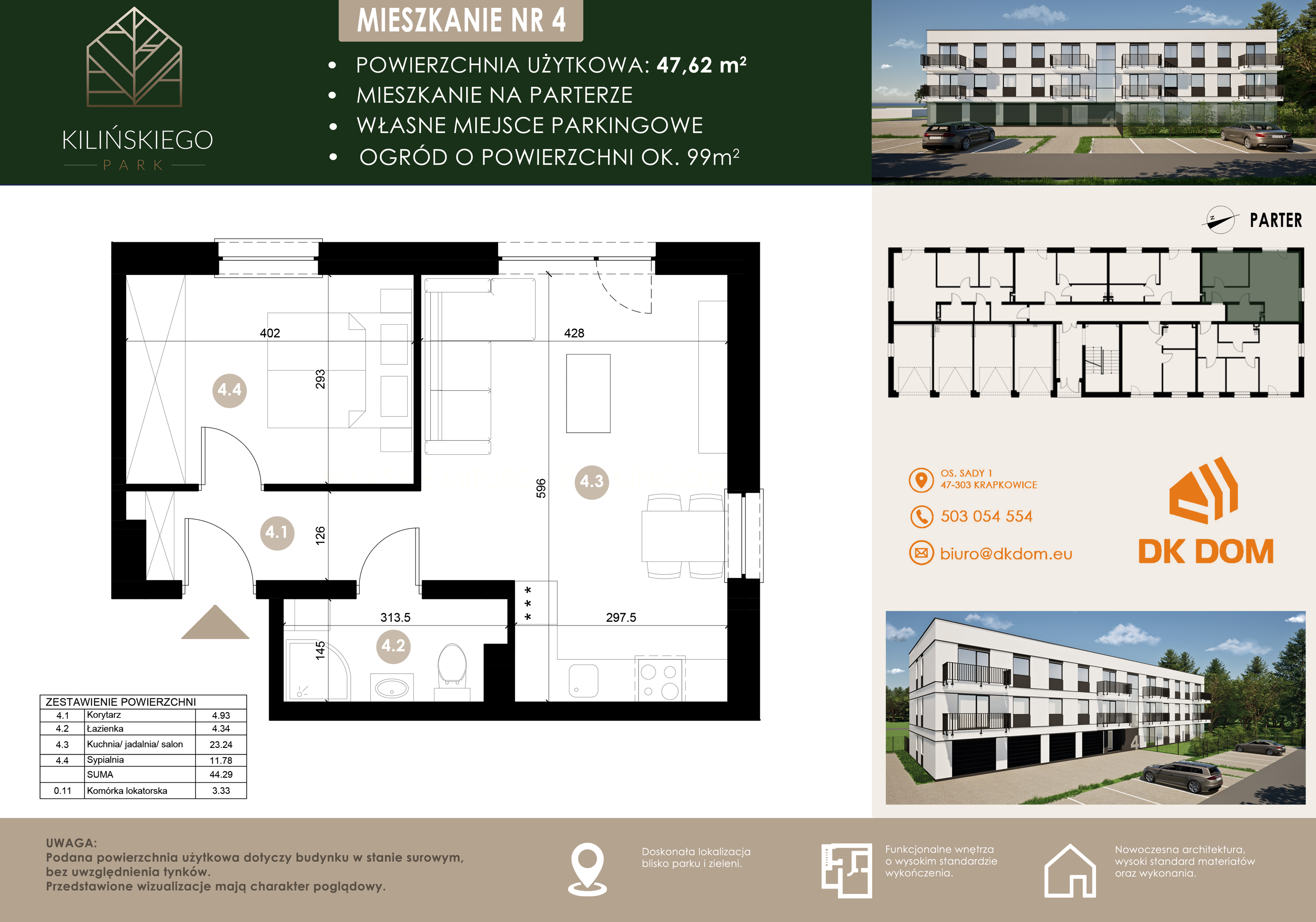 Mieszkanie 47,62 m², parter, oferta nr 4, Kilińskiego Park, Krapkowice, ul. Kilińskiego-idx