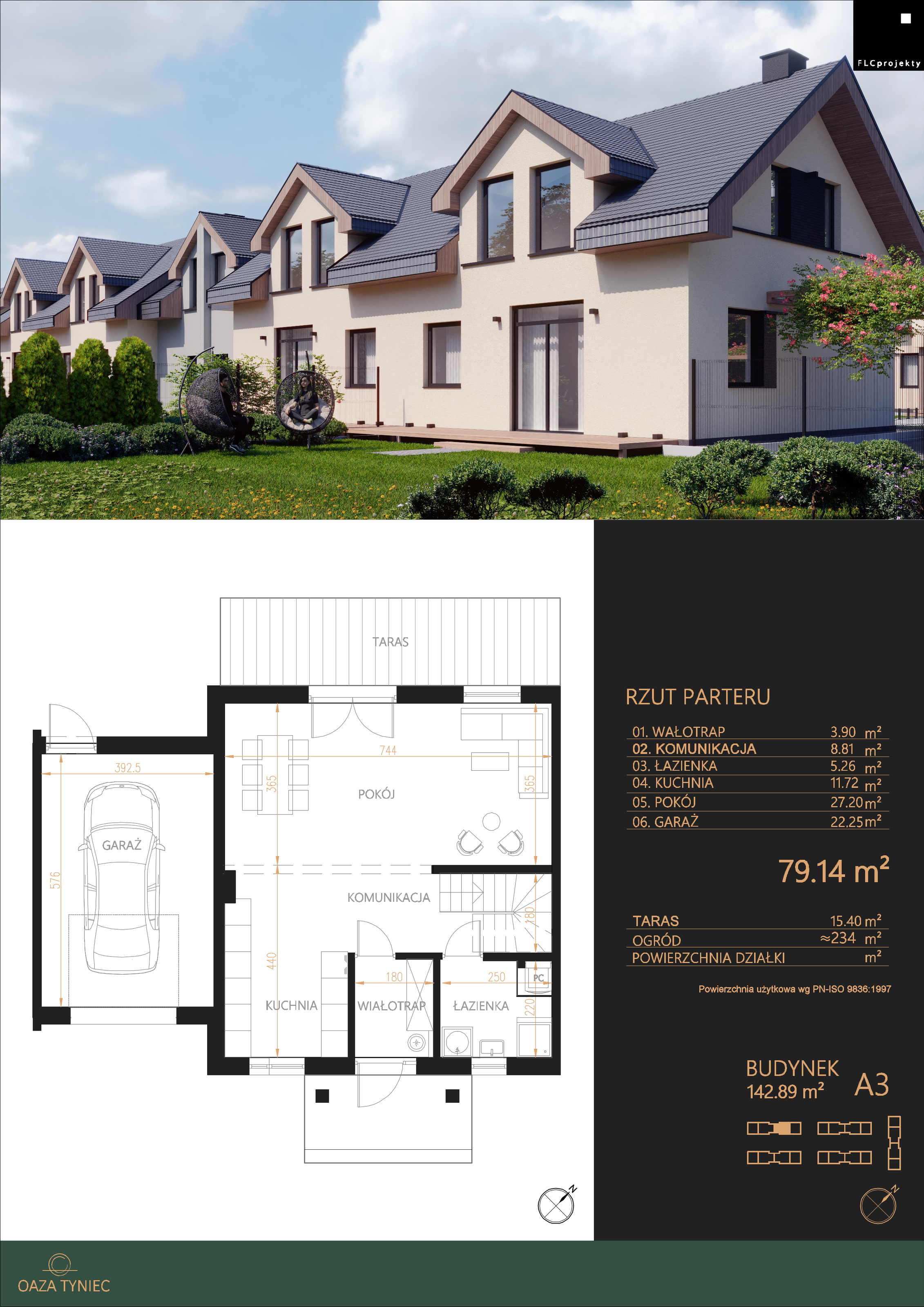 Dom 142,89 m², oferta nr A3, Oaza Tyniecka, Kraków, Dębniki, Bodzów, ul. Tyniecka / Wacława Felczaka-idx