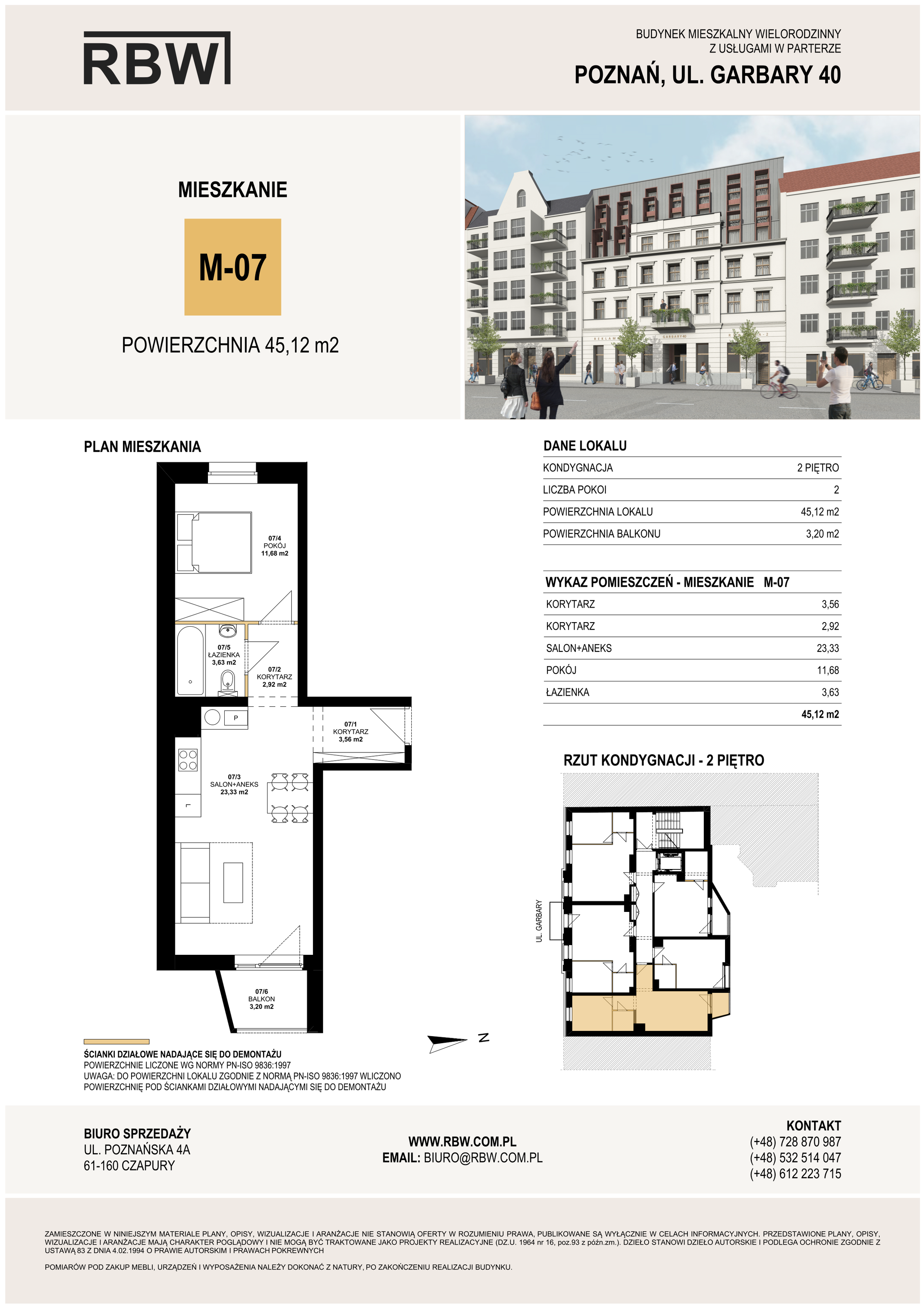 Mieszkanie 45,12 m², piętro 2, oferta nr M7, Garbary 40, Poznań, Stare Miasto, Stare Miasto, ul. Garbary 40-idx