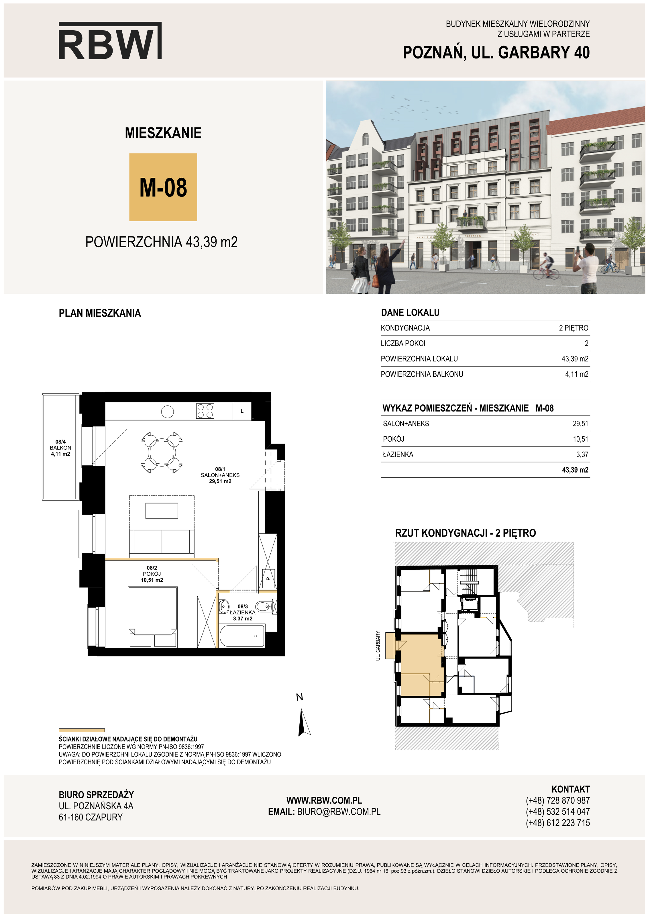 Mieszkanie 43,39 m², piętro 2, oferta nr M8, Garbary 40, Poznań, Stare Miasto, Stare Miasto, ul. Garbary 40-idx