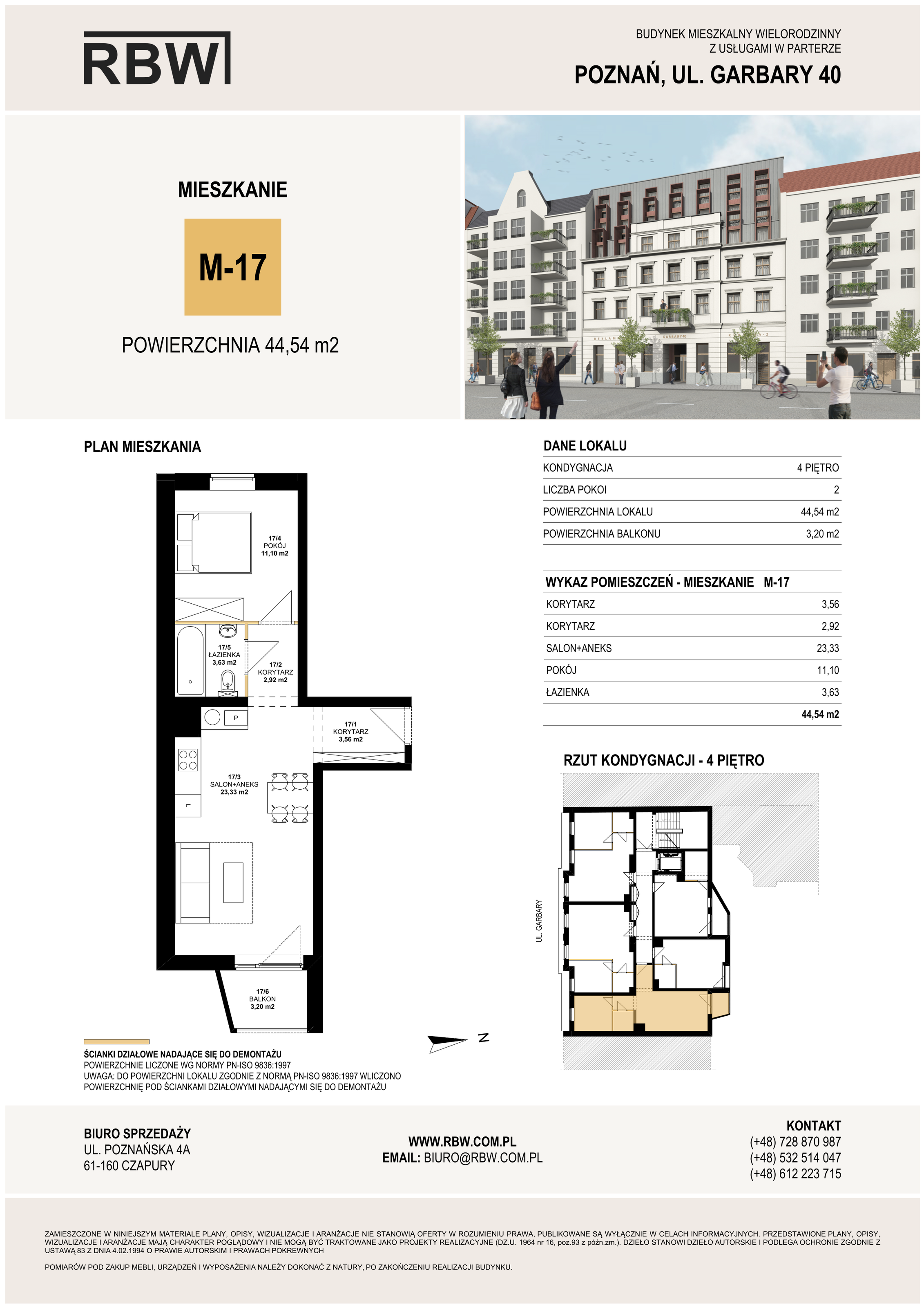 Mieszkanie 44,54 m², piętro 4, oferta nr M17, Garbary 40, Poznań, Stare Miasto, Stare Miasto, ul. Garbary 40-idx