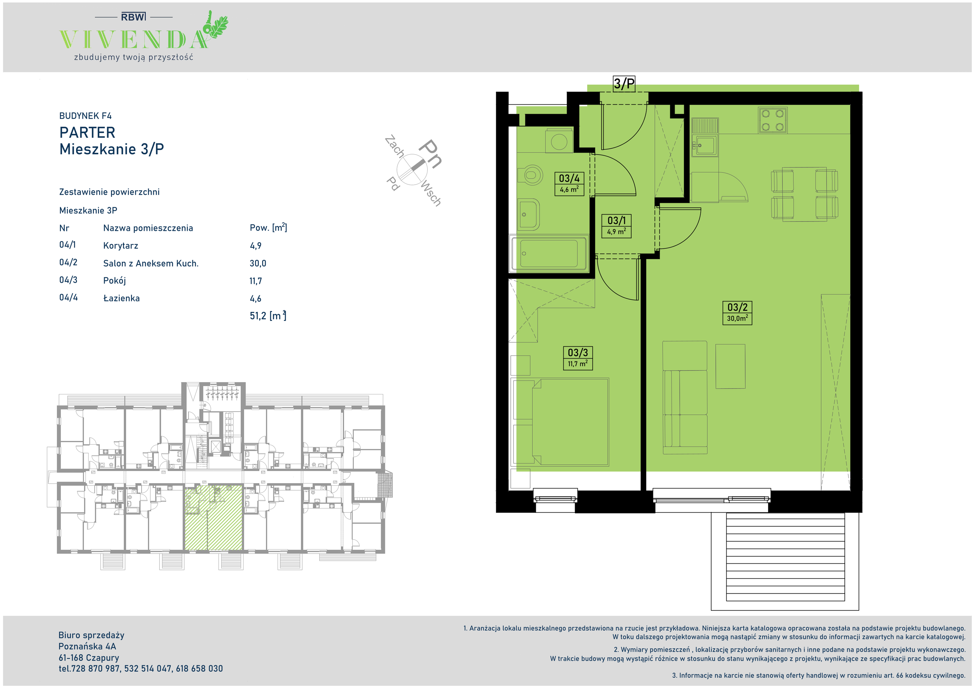 Mieszkanie 51,20 m², parter, oferta nr M-3, Vivenda, Poznań, Piątkowo, Piątkowo, ul. Firlika 5, 7-idx