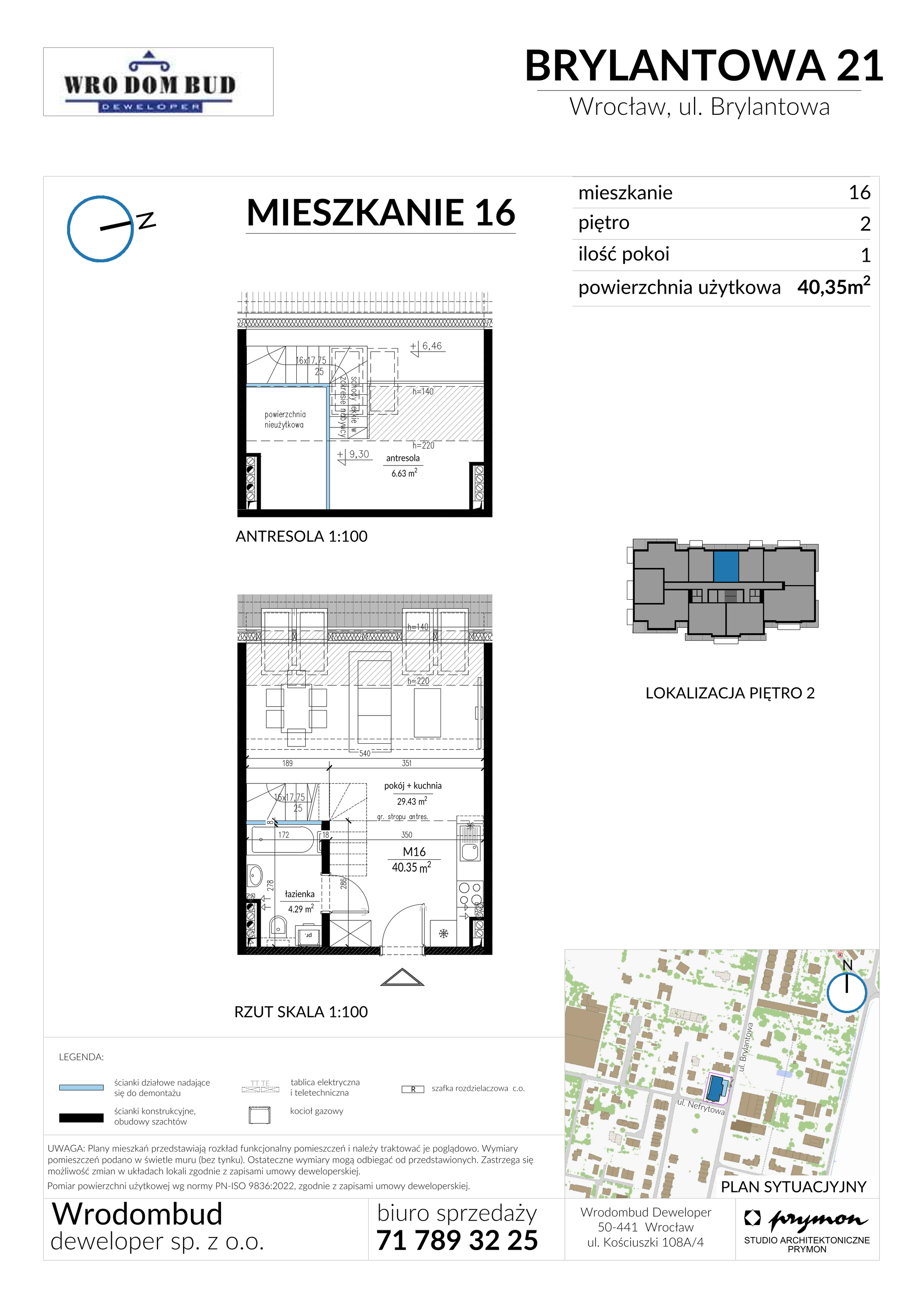 Mieszkanie 40,35 m², piętro 2, oferta nr M16, Brylantowa 21, Wrocław, Ołtaszyn, Krzyki, ul. Brylantowa 21-idx