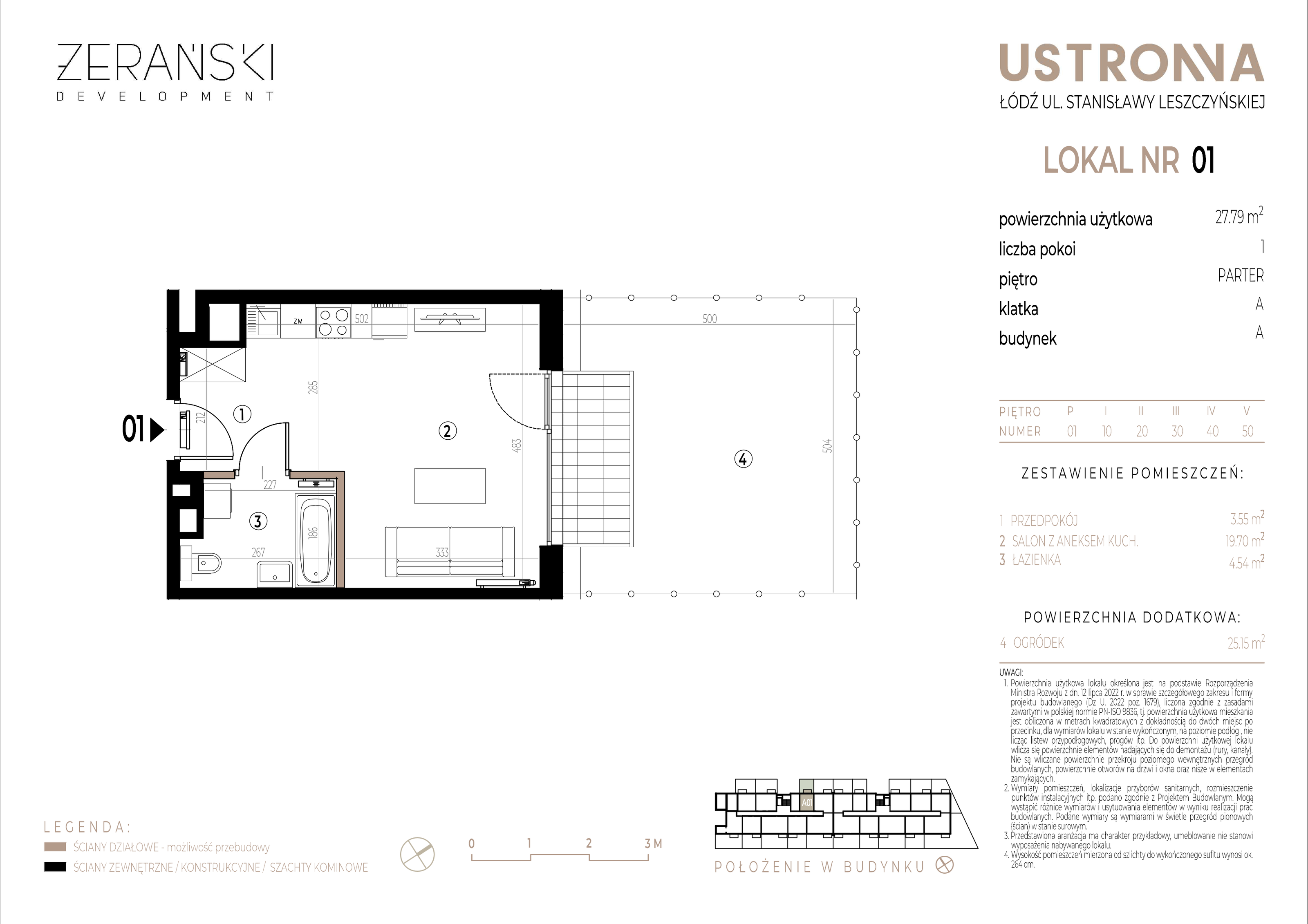 Mieszkanie 27,79 m², parter, oferta nr A/1, Ustronna, Łódź, Górna, Chojny, ul. Ustronna-idx