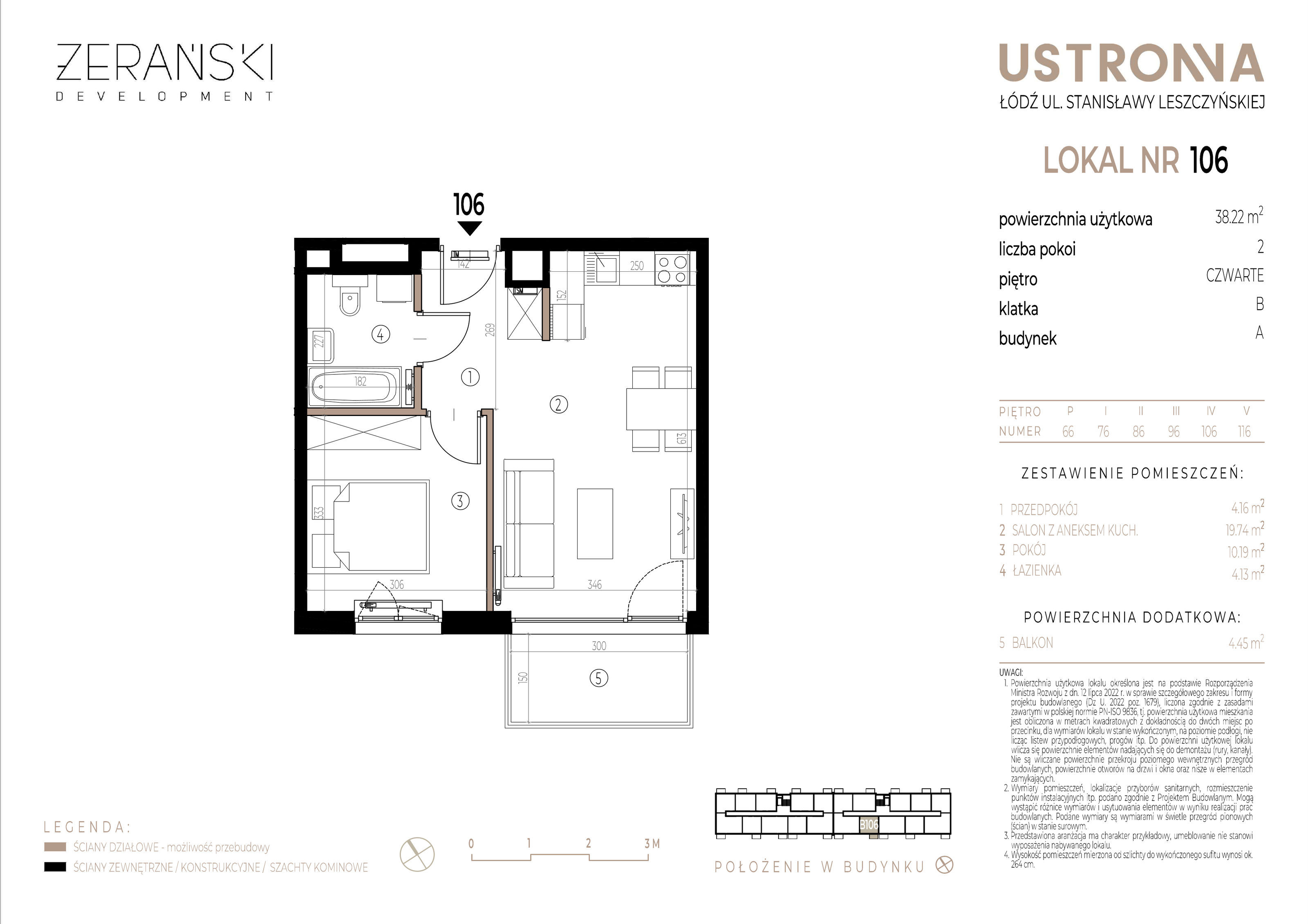 Mieszkanie 38,22 m², piętro 4, oferta nr B/106, Ustronna, Łódź, Górna, Chojny, ul. Ustronna-idx