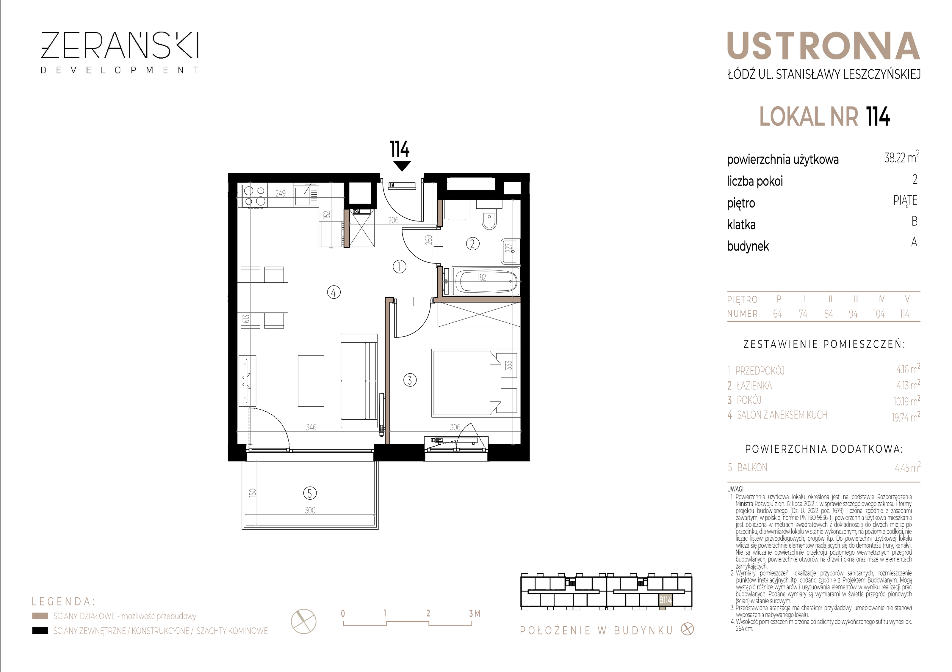 Mieszkanie 38,22 m², piętro 5, oferta nr B/114, Ustronna, Łódź, Górna, Chojny, ul. Ustronna-idx