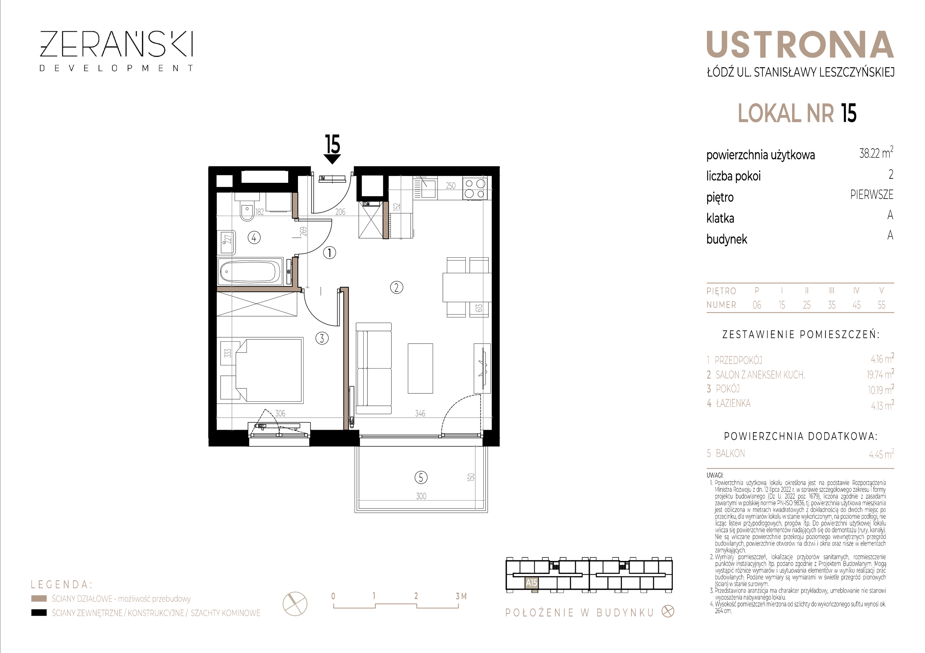 Mieszkanie 38,22 m², piętro 1, oferta nr A/15, Ustronna, Łódź, Górna, Chojny, ul. Ustronna-idx