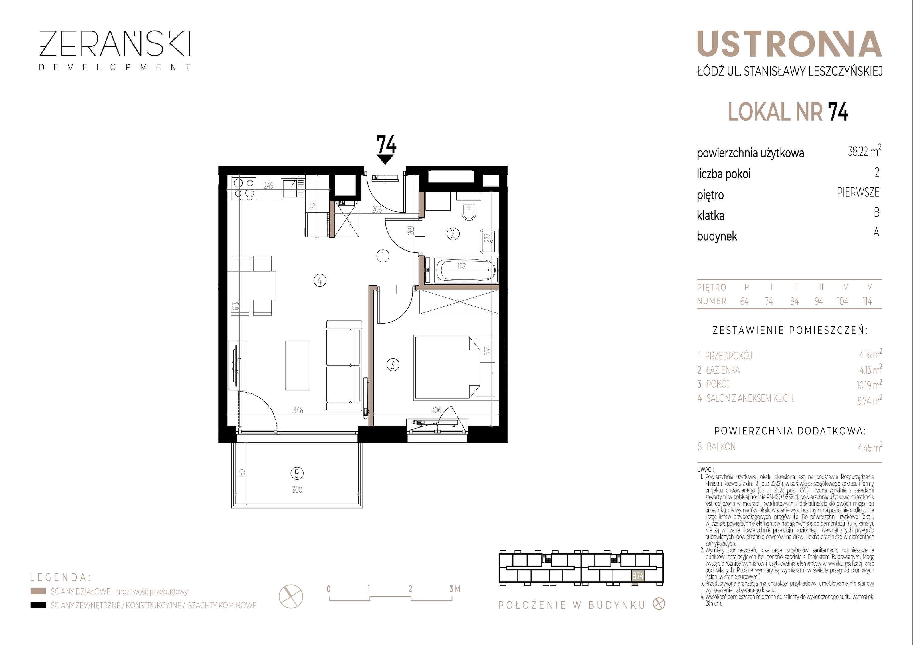 Mieszkanie 38,22 m², piętro 1, oferta nr B/74, Ustronna, Łódź, Górna, Chojny, ul. Ustronna-idx