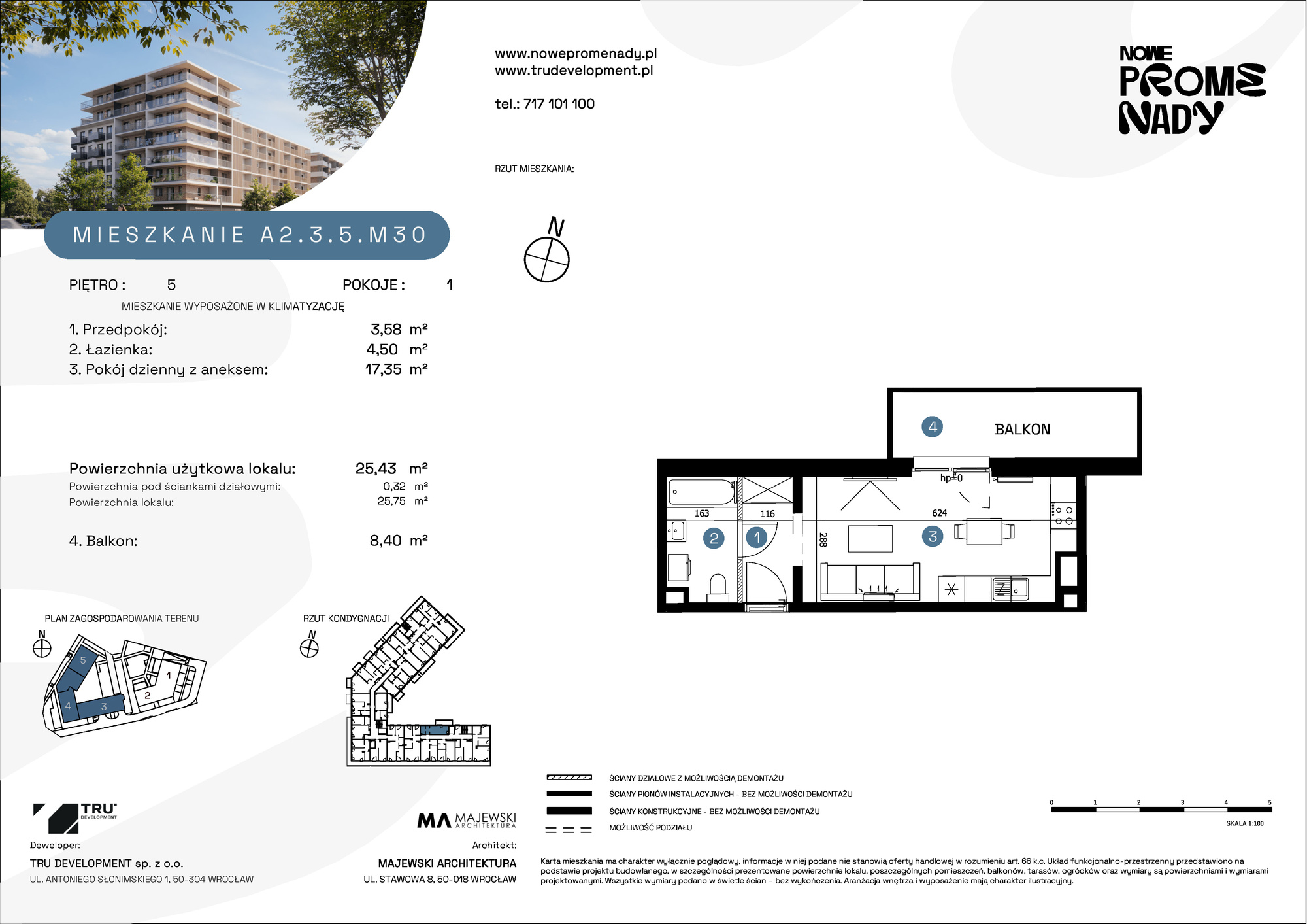 Mieszkanie 25,43 m², piętro 5, oferta nr A2.3.5.M30, Nowe Promenady, Wrocław, Kleczków, Psie Pole, ul. Czesława Miłosza-idx