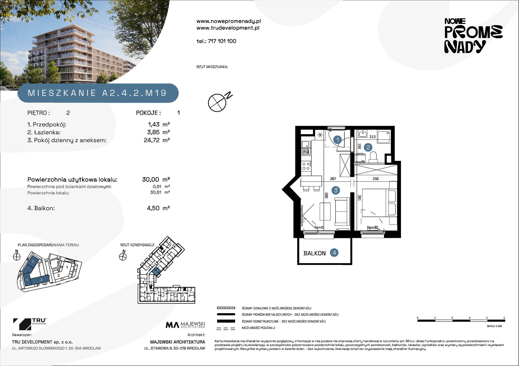 Mieszkanie 30,00 m², piętro 2, oferta nr A2.4.2.M19, Nowe Promenady, Wrocław, Kleczków, Psie Pole, ul. Czesława Miłosza-idx