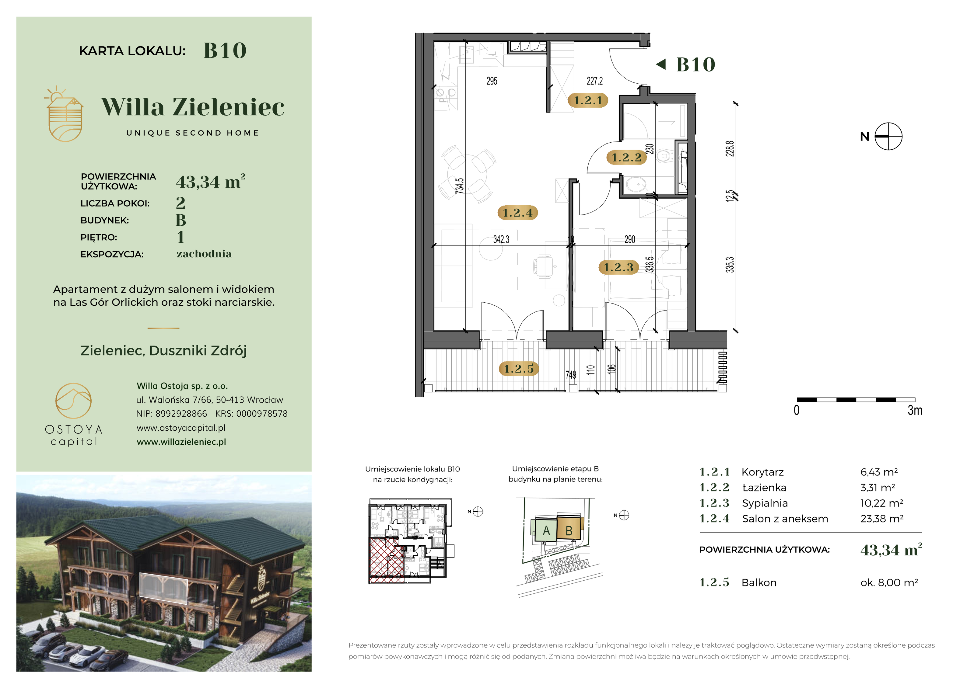 Apartament 43,34 m², piętro 1, oferta nr B10, Willa Zieleniec, Duszniki-Zdrój, ul. Zieleniec 104-idx