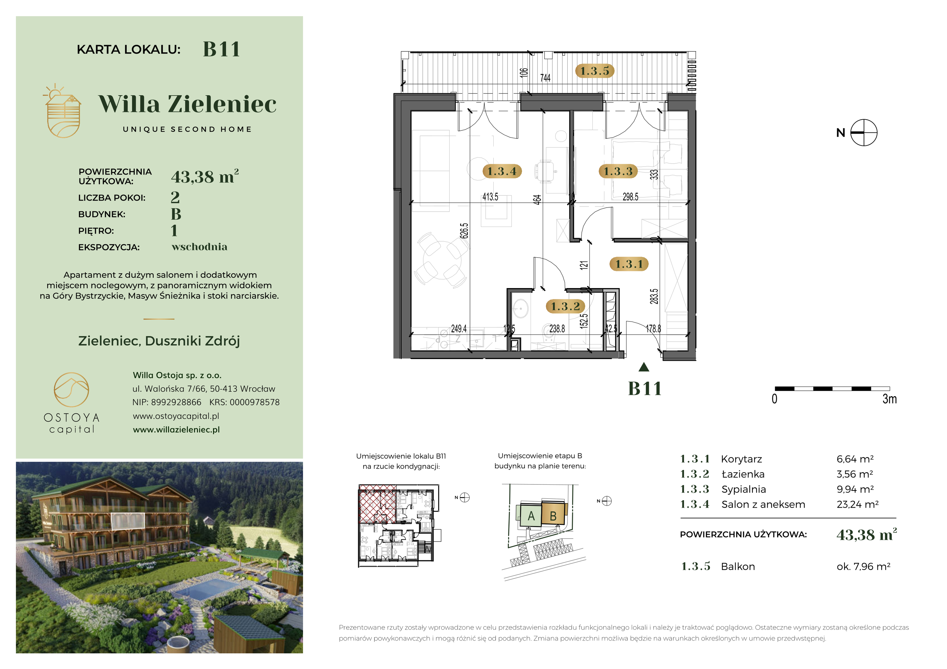 Apartament 43,38 m², piętro 1, oferta nr B11, Willa Zieleniec, Duszniki-Zdrój, ul. Zieleniec 104-idx