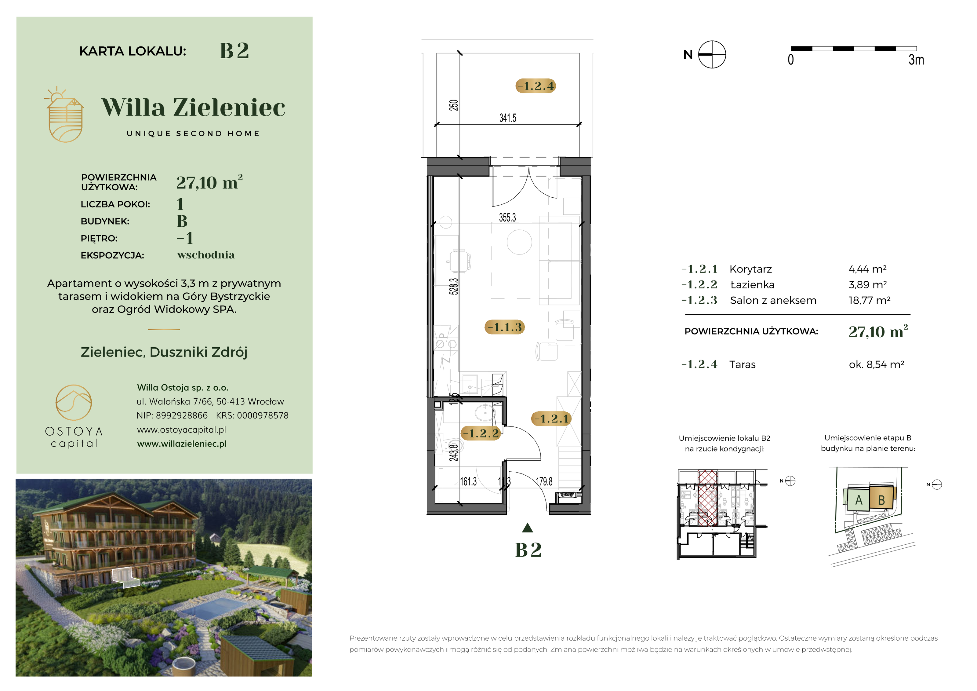 Apartament 27,10 m², przyziemie, oferta nr B2, Willa Zieleniec, Duszniki-Zdrój, ul. Zieleniec 104-idx