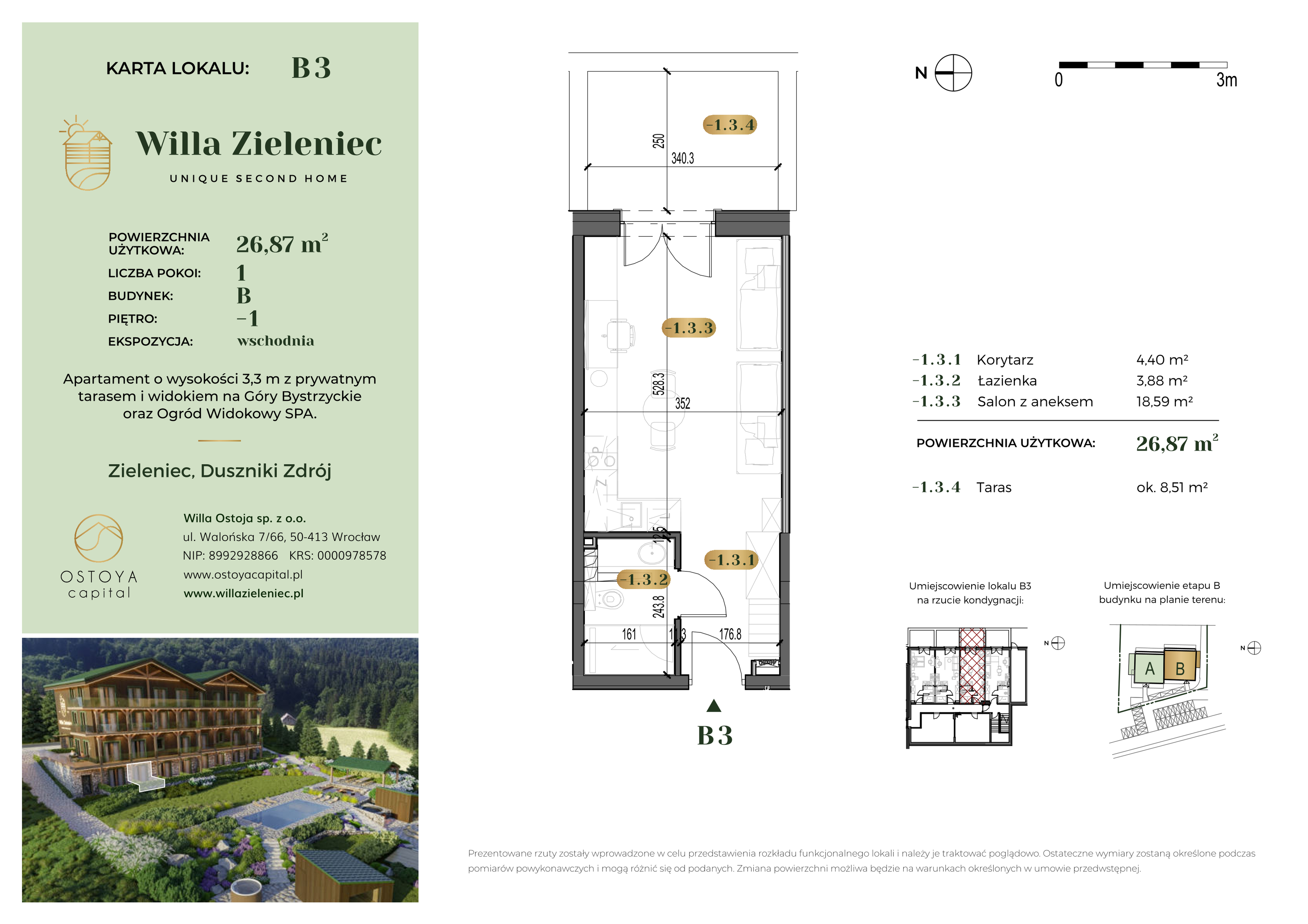 Apartament 26,87 m², przyziemie, oferta nr B3, Willa Zieleniec, Duszniki-Zdrój, ul. Zieleniec 104-idx