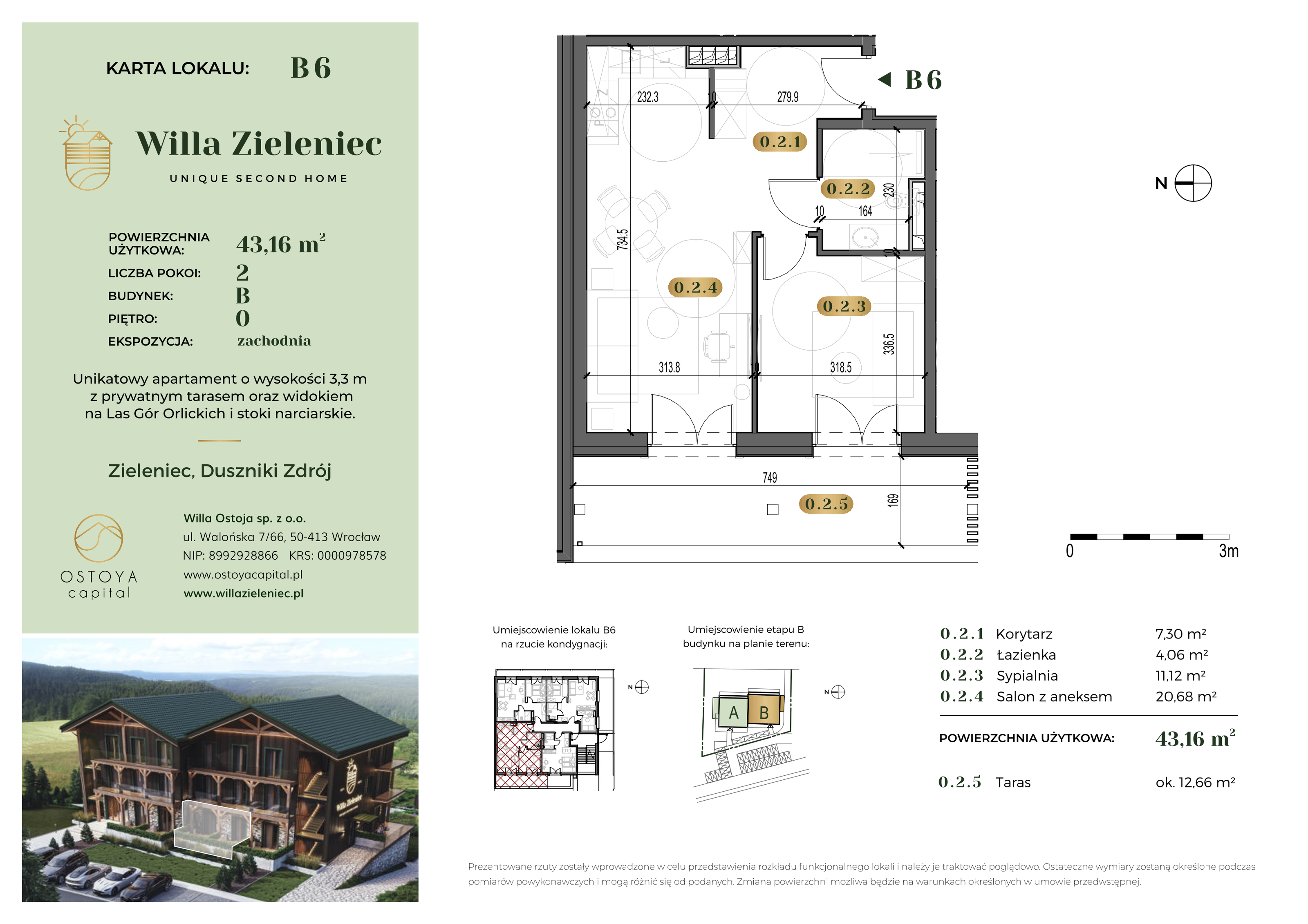 Apartament 43,16 m², parter, oferta nr B6, Willa Zieleniec, Duszniki-Zdrój, ul. Zieleniec 104-idx