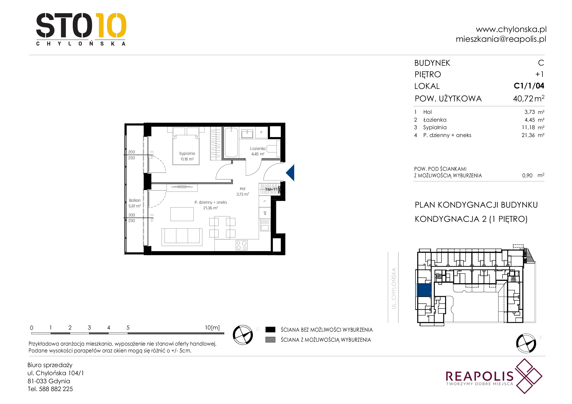 Mieszkanie 40,72 m², piętro 1, oferta nr C1/1/04, STO10 Chylońska, Gdynia, Chylonia, Chylońska 108-idx