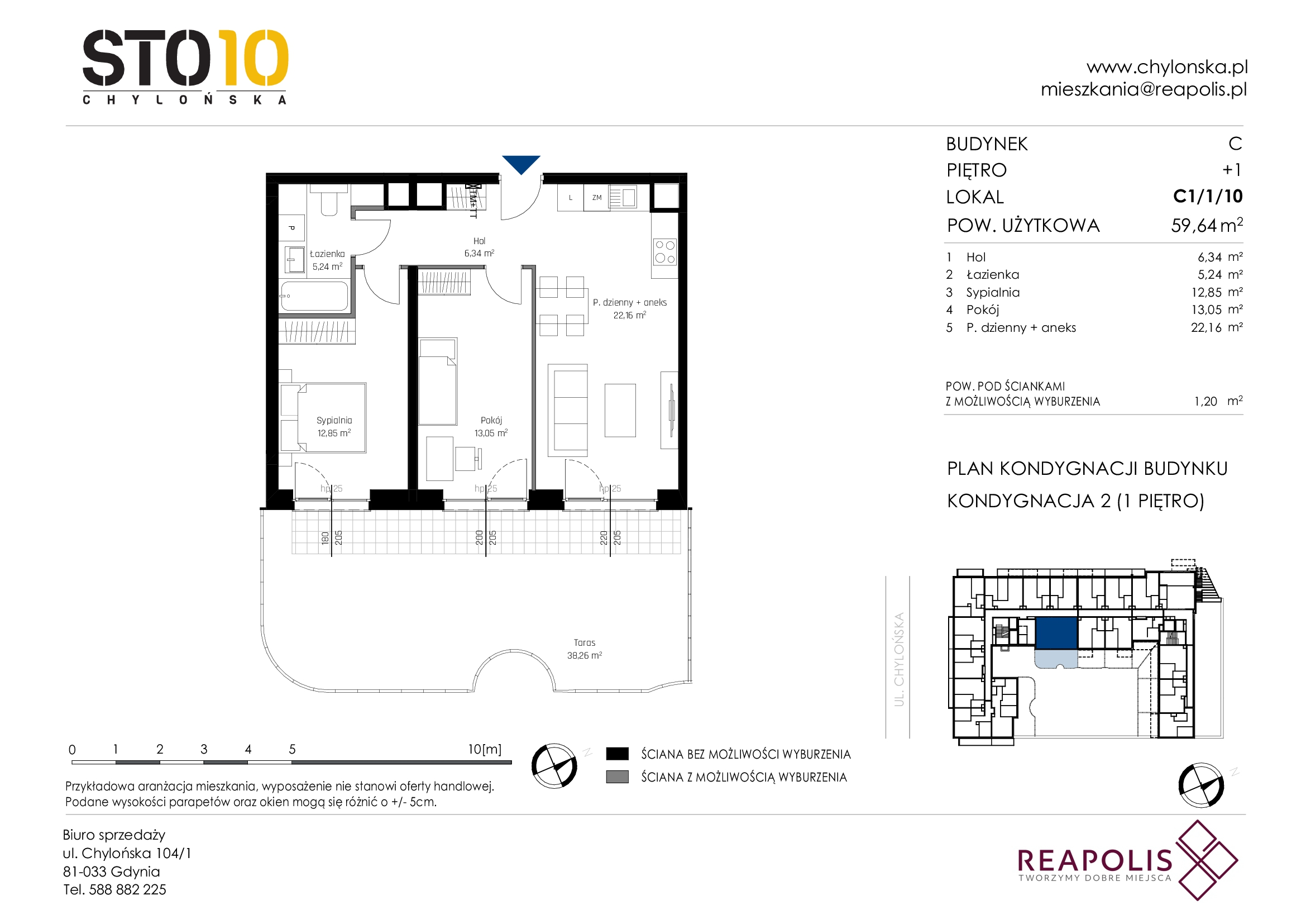 Mieszkanie 59,64 m², piętro 1, oferta nr C1/1/10, STO10 Chylońska, Gdynia, Chylonia, Chylońska 108-idx