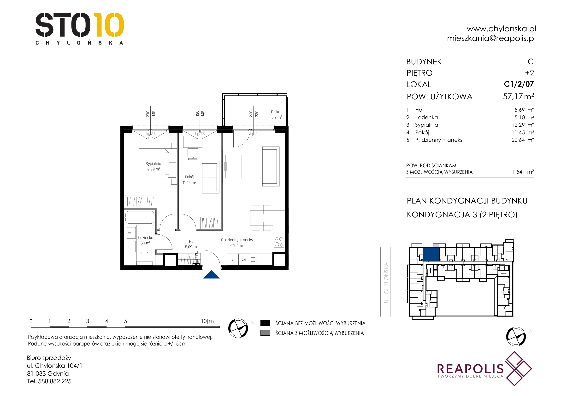 Mieszkanie 57,17 m², piętro 2, oferta nr C1/2/07, STO10 Chylońska, Gdynia, Chylonia, Chylońska 108-idx