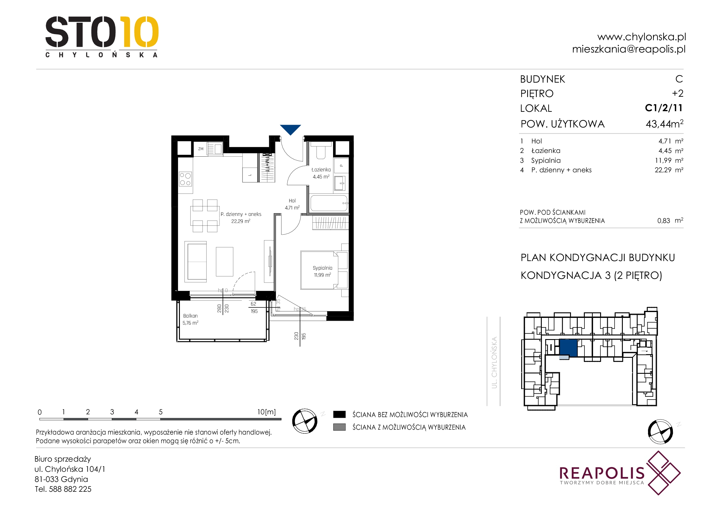 Mieszkanie 43,44 m², piętro 2, oferta nr C1/2/11, STO10 Chylońska, Gdynia, Chylonia, Chylońska 108-idx